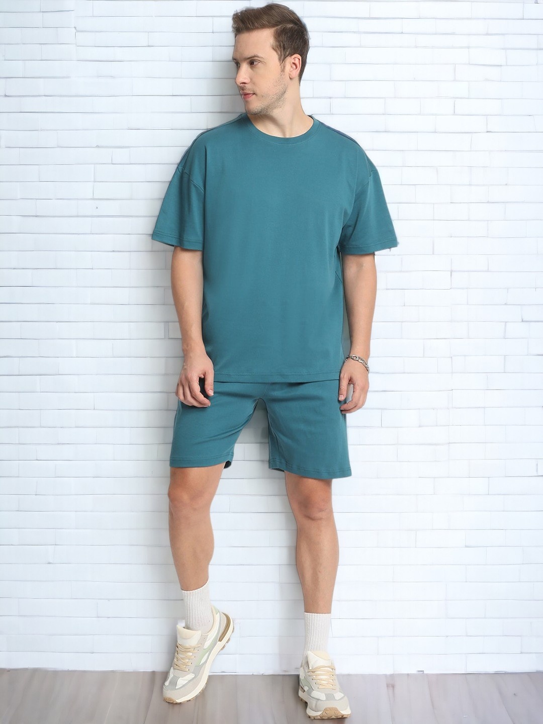 

Bene Kleed Pure Cotton Round Neck Oversized T-Shirt & Shorts Co-Ords, Teal