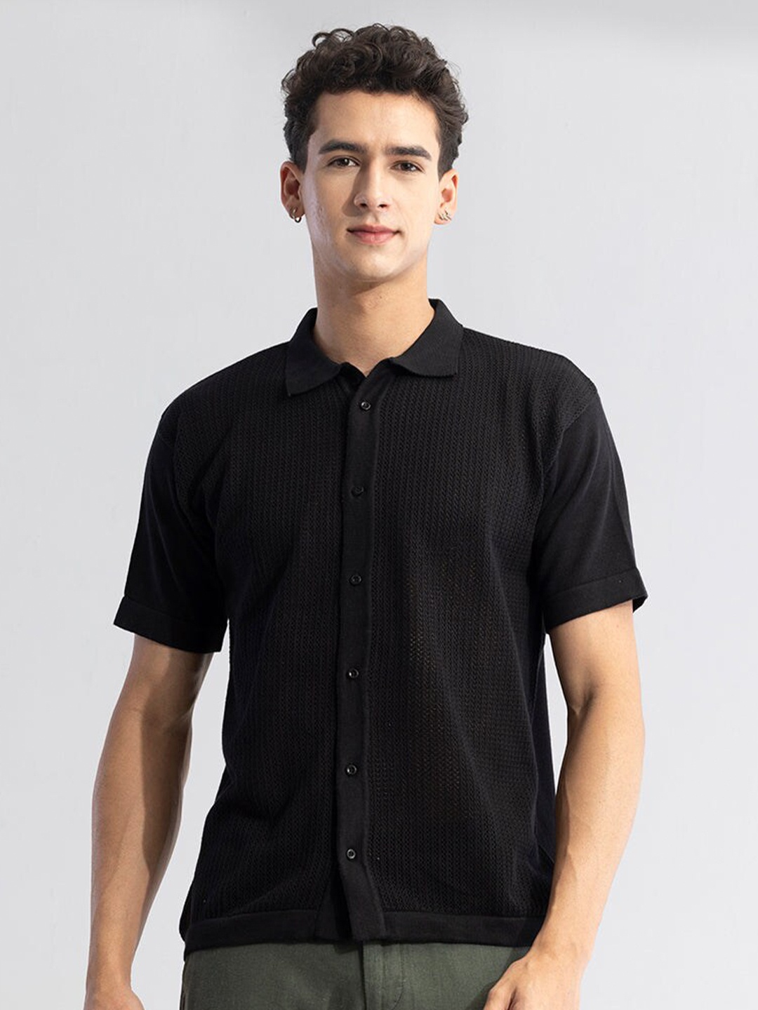 

Snitch Classic Self Design Casual Shirt, Black