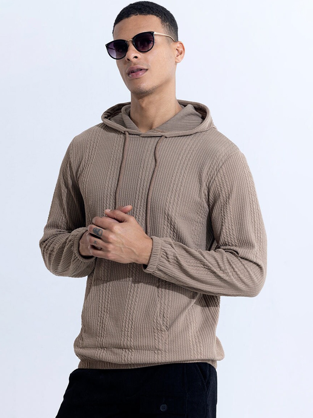 

Snitch Brown Hooded Cotton Pullover Sweatshirt