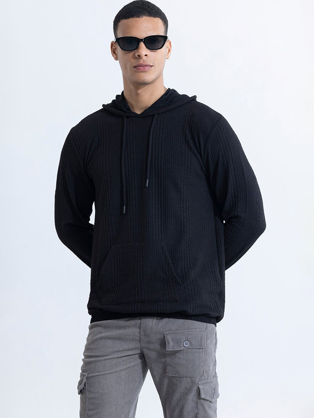 

Snitch Black Hooded Cotton Pullover Sweatshirt