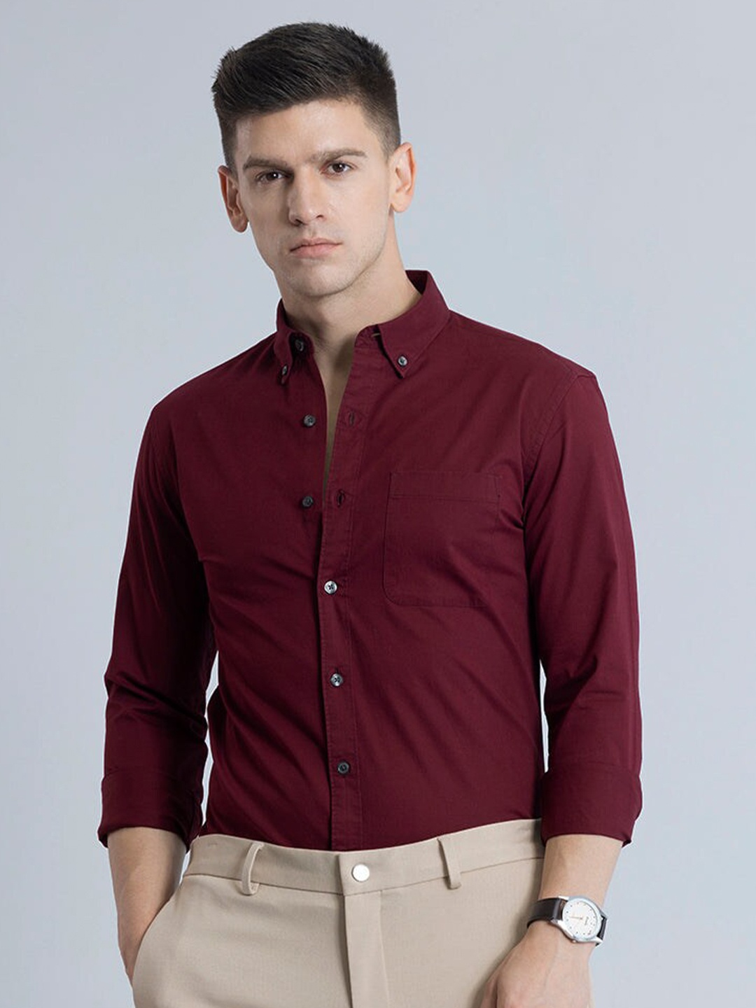 

Snitch Classic Slim Fit Pure Cotton Casual Shirt, Maroon