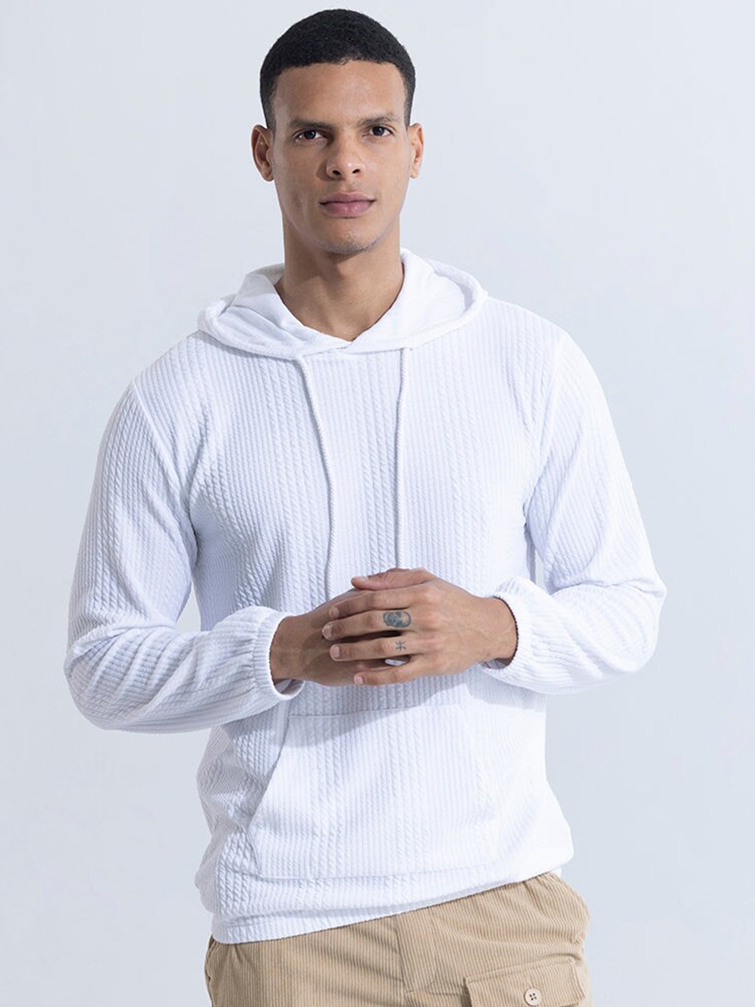 

Snitch White Hooded Cotton Pullover Sweatshirt