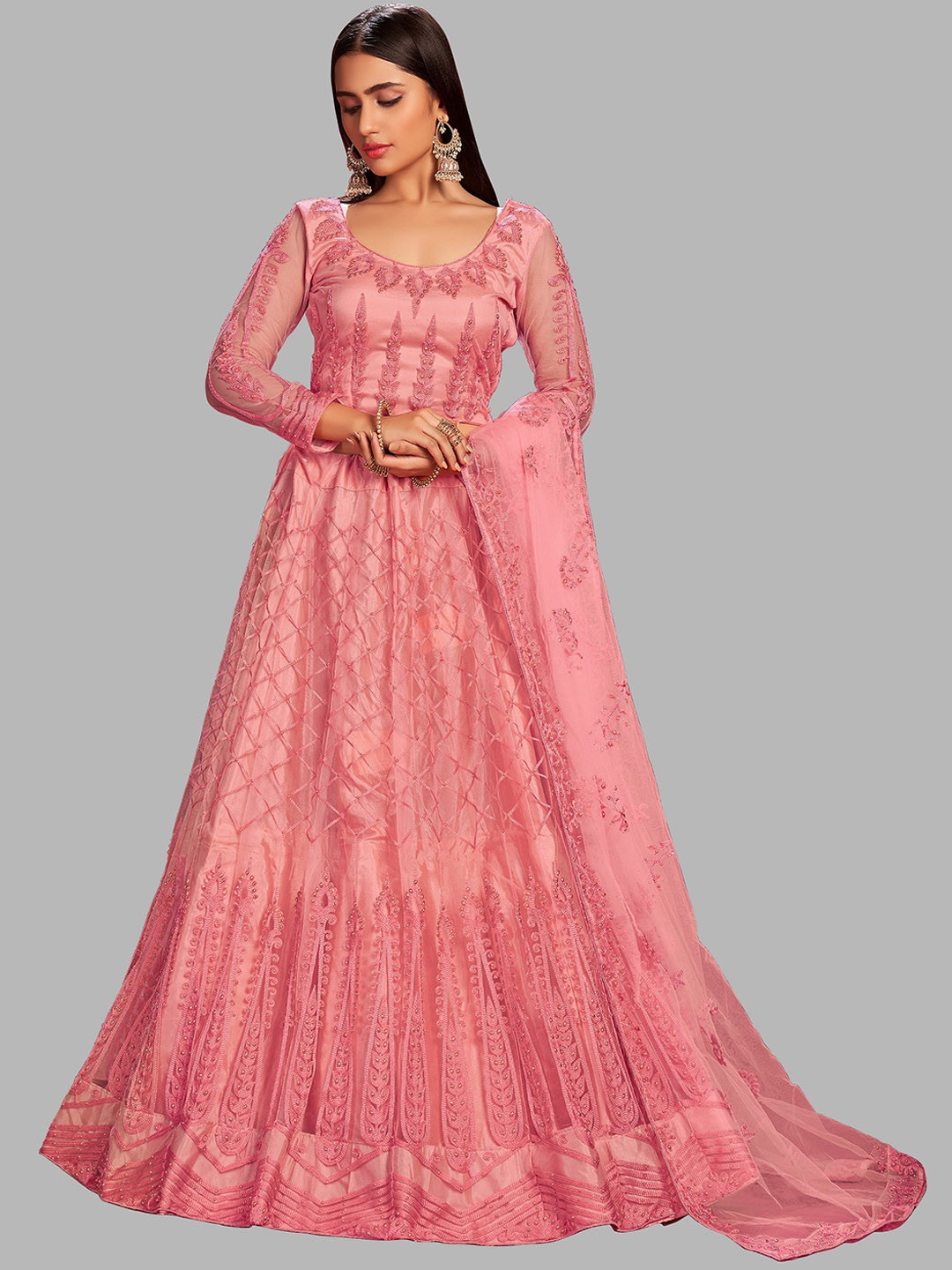 

Warthy Ent Embroidered Unstitched Dress Material, Pink