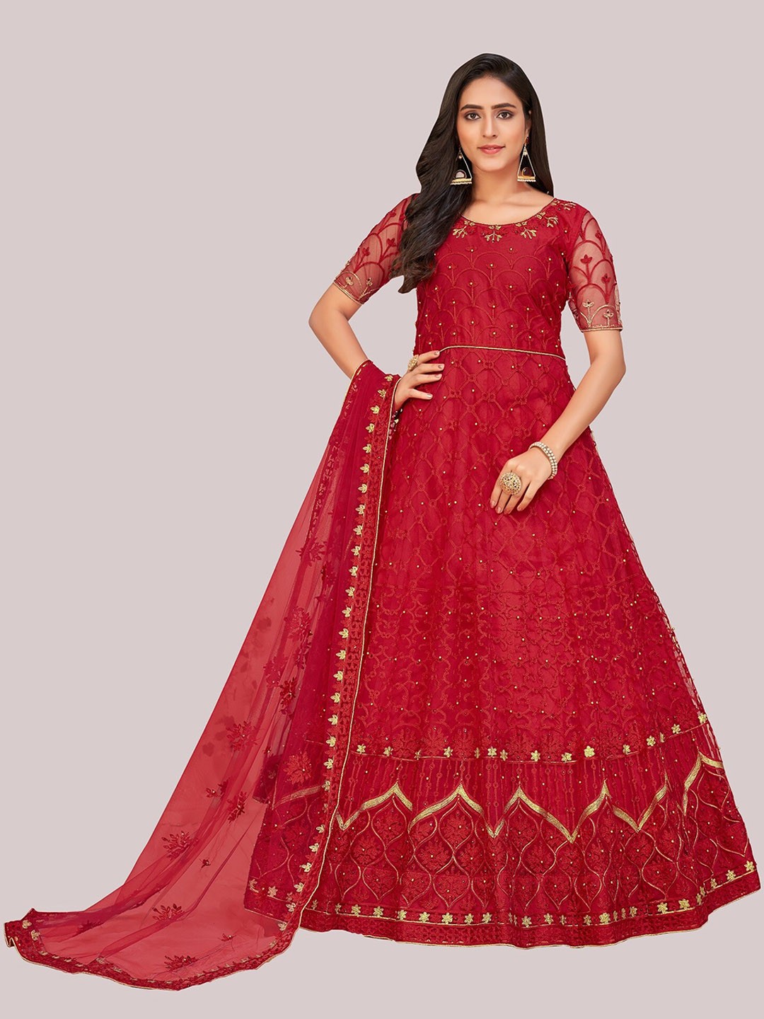 

Warthy Ent Embroidered Unstitched Dress Material, Red