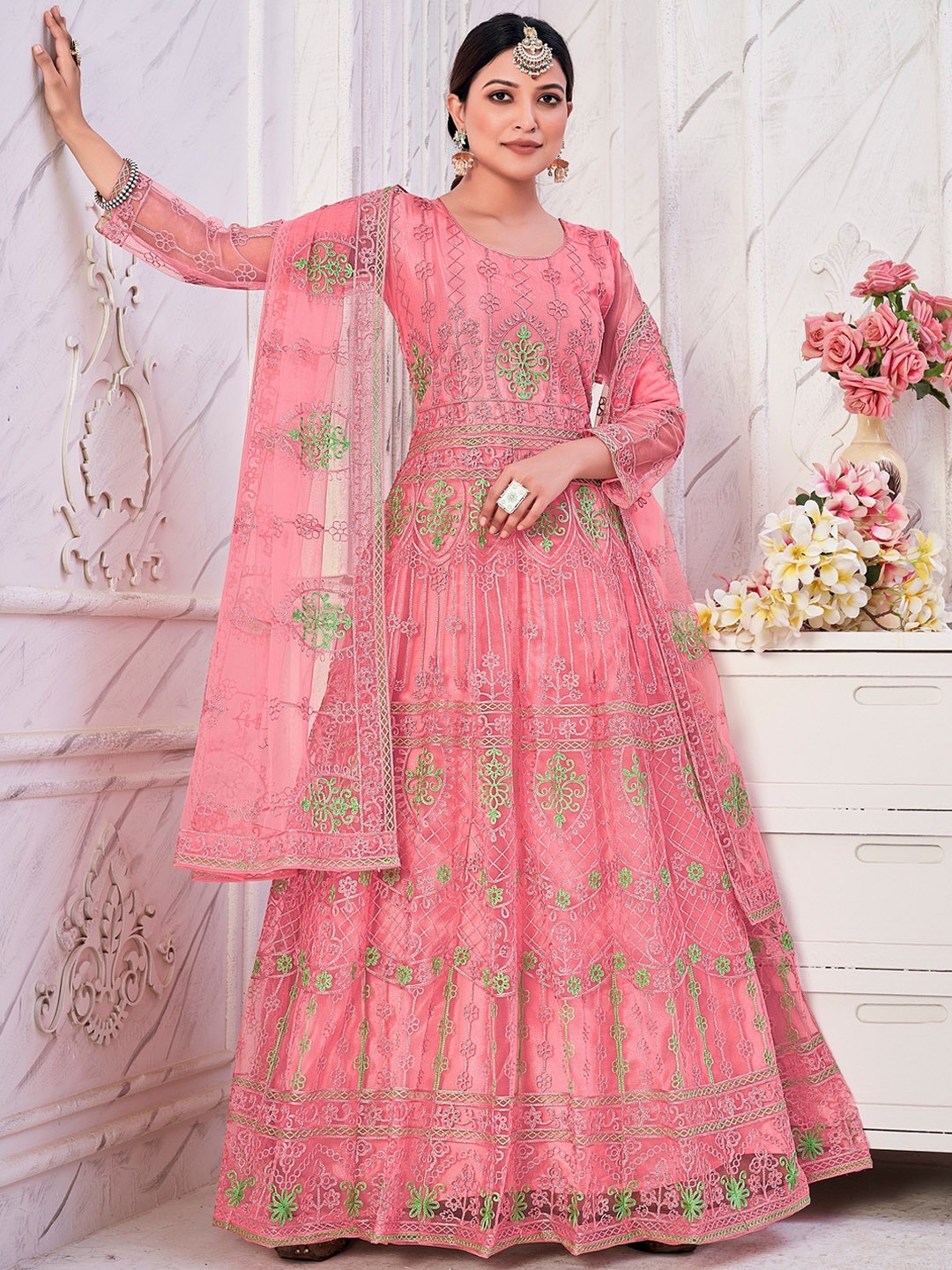 

Warthy Ent Embroidered Unstitched Dress Material, Pink