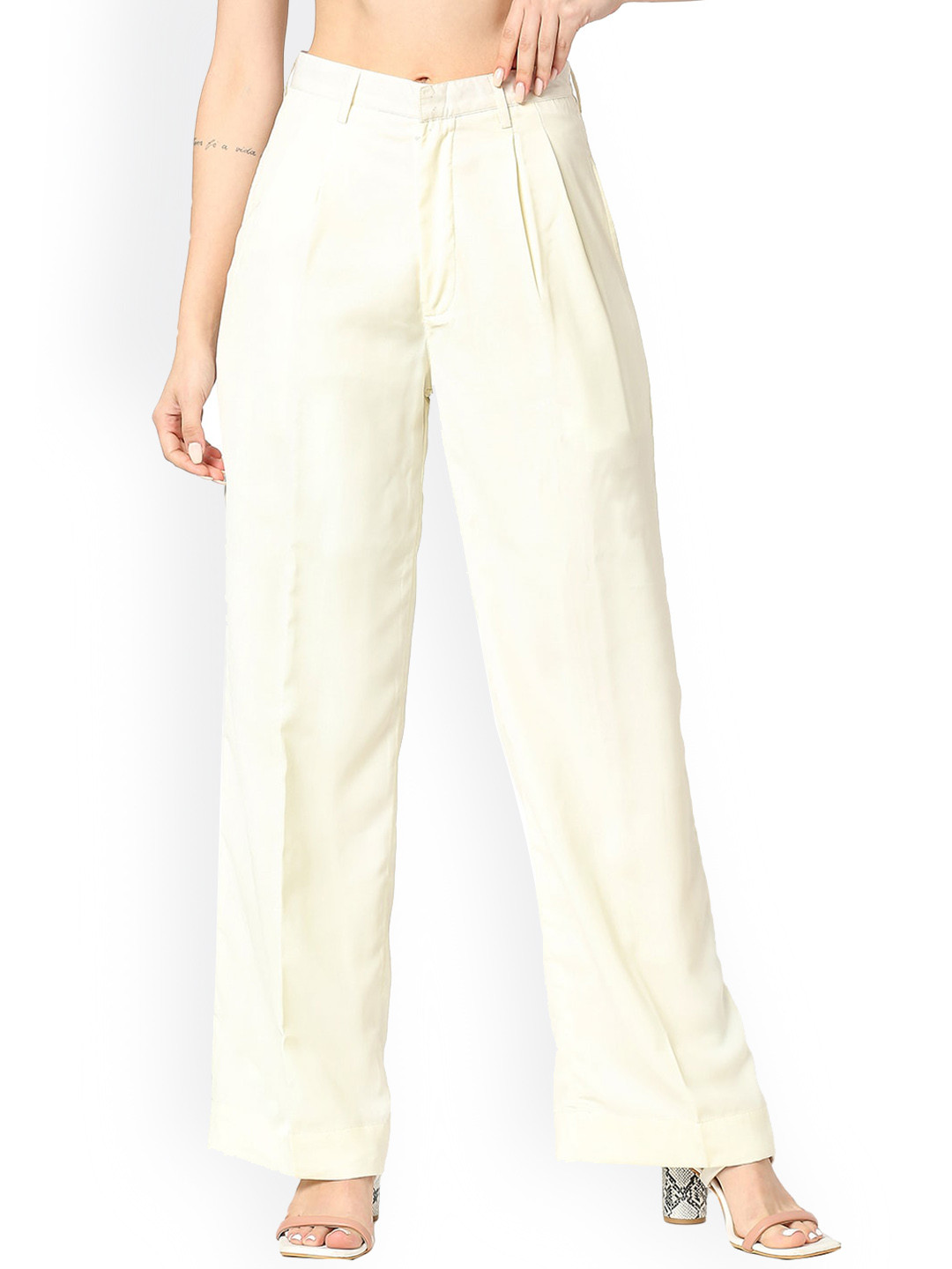 

AMMARZO Women High-Rise Pleated Trousers, White