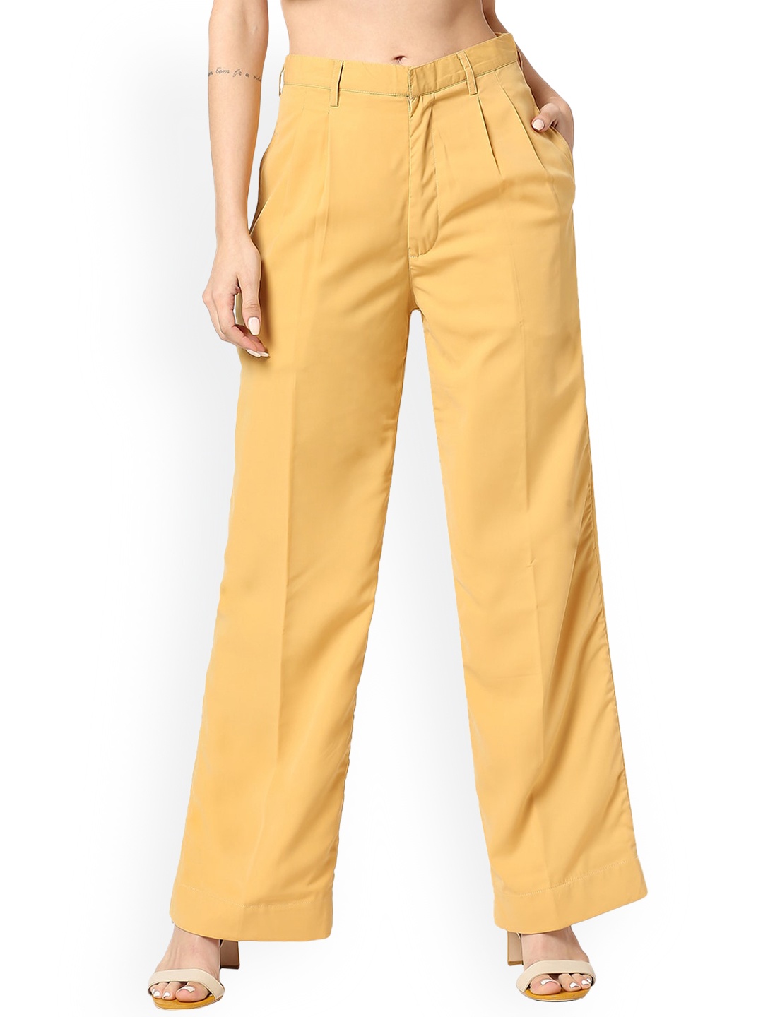 

AMMARZO Women High-Rise Pleated Trousers, Beige