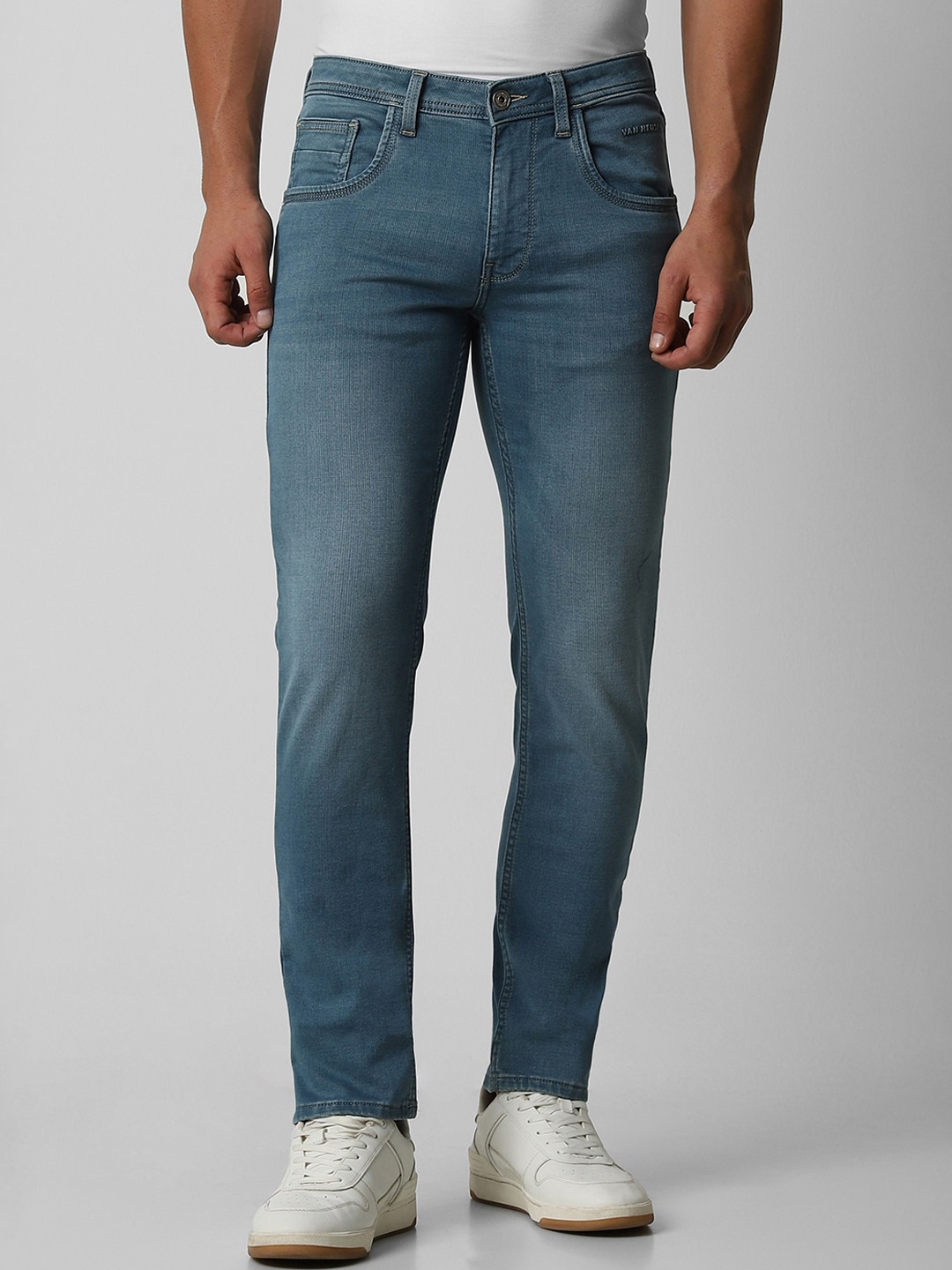 

VAN HEUSEN DENIM LABS Men Slim Fit Clean Look Light Fade Whiskers Stretchable Jeans, Blue