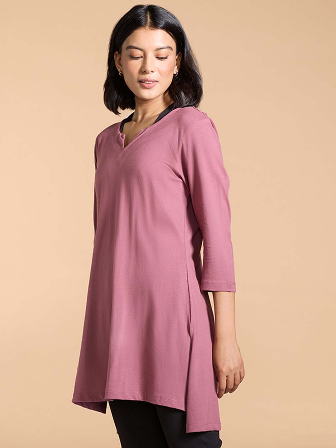 

KICA Notched Neck Breathable Pure Cotton Tunic, Pink
