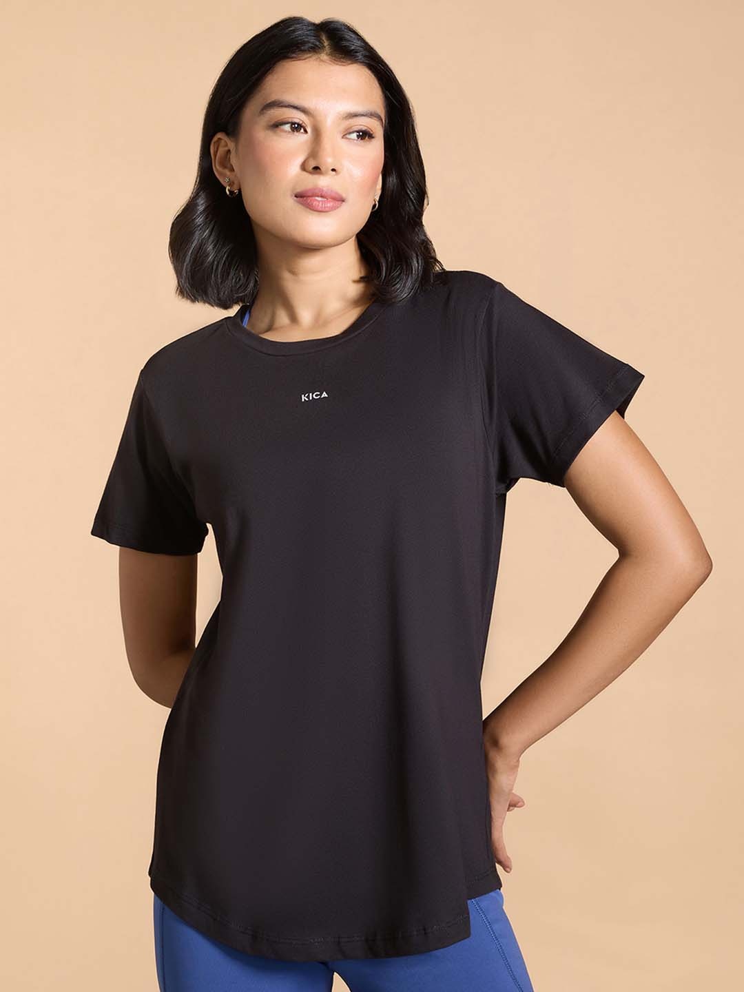

KICA Round Neck Half Sleeves Cotton Top, Black