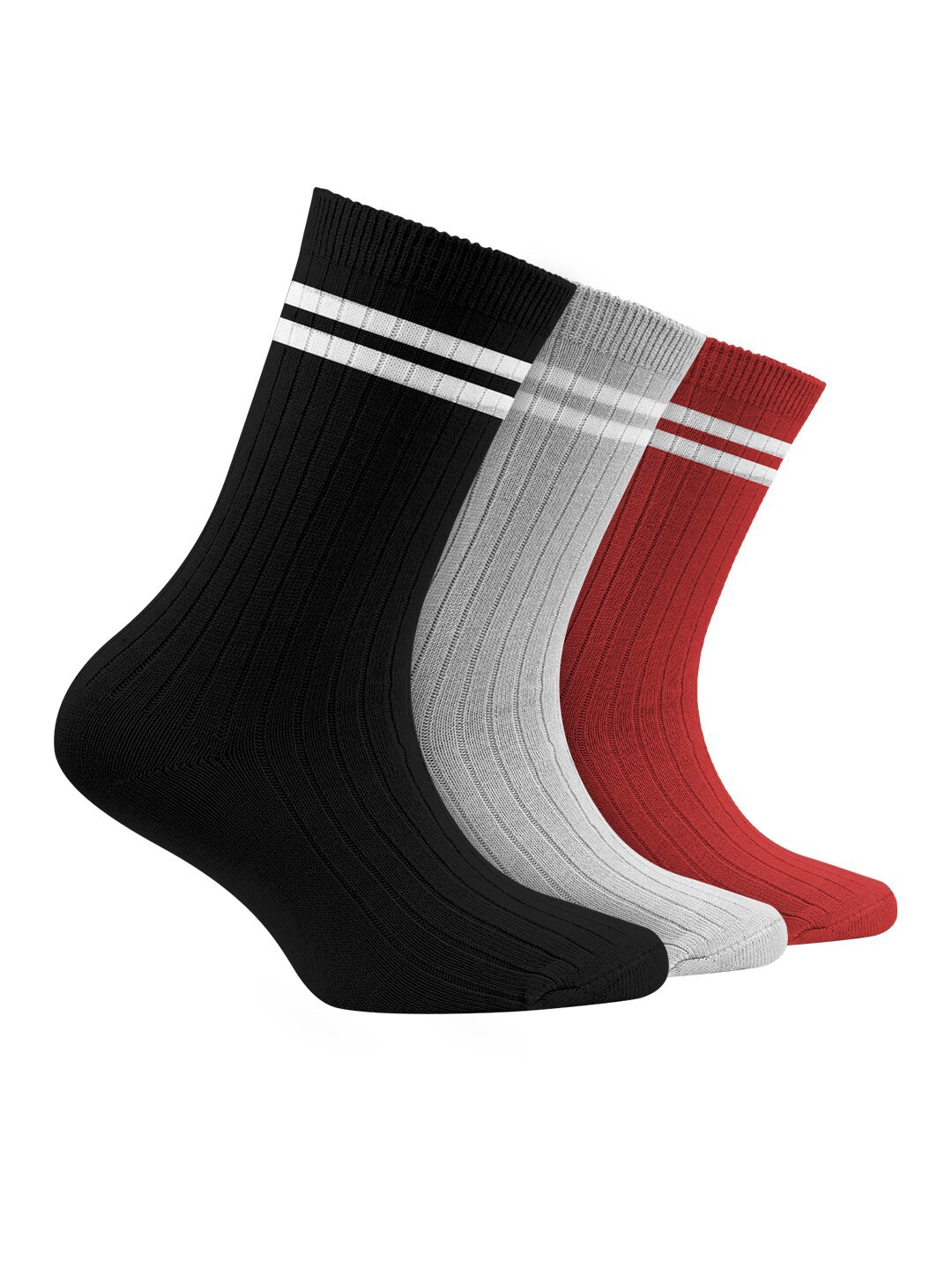 

FOOTPRINT 3 Pairs Infant Kids Patterned Ankle-Length Organic Cotton Socks, Red