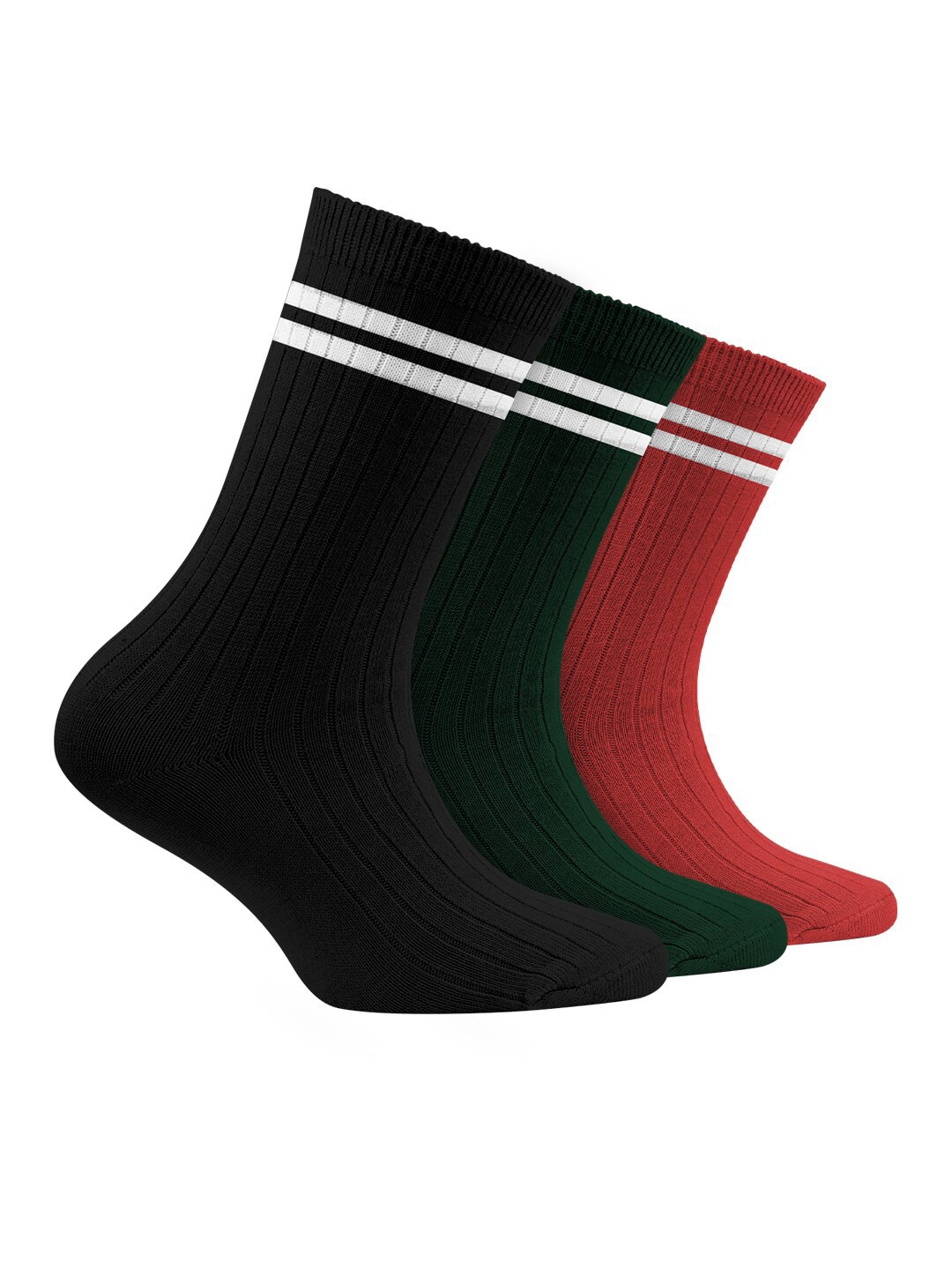 

FOOTPRINT 3 Pairs Infant Kids Patterned Ankle-Length Organic Cotton Socks, Red