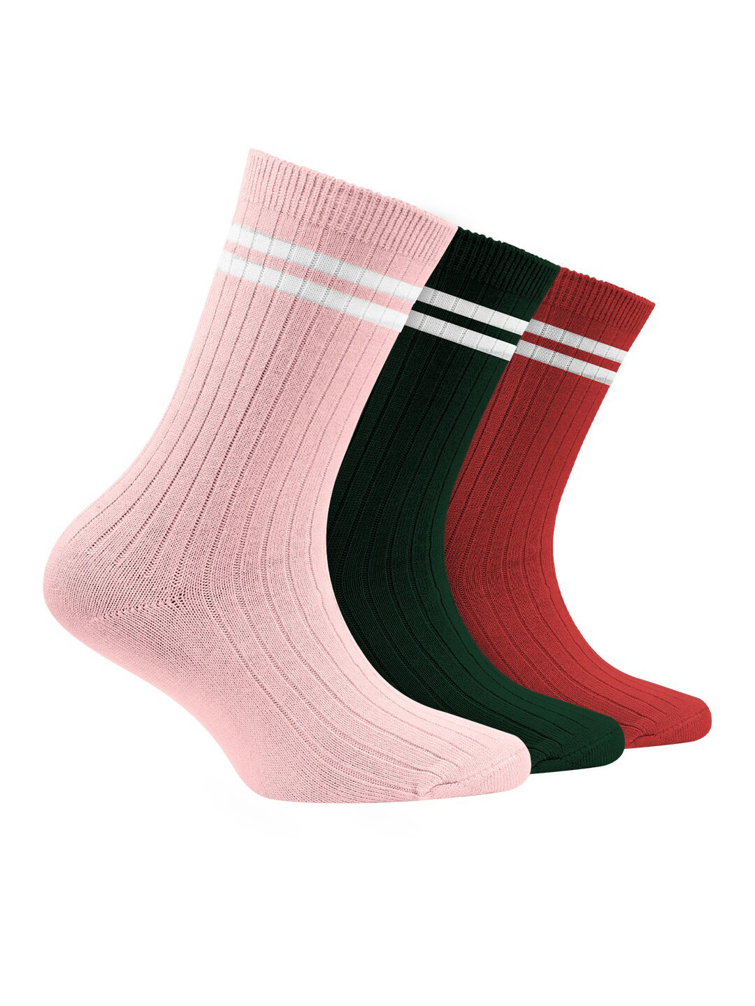 

FOOTPRINT 3 Pairs Infant Kids Patterned Ankle-Length Organic Cotton Socks, Pink
