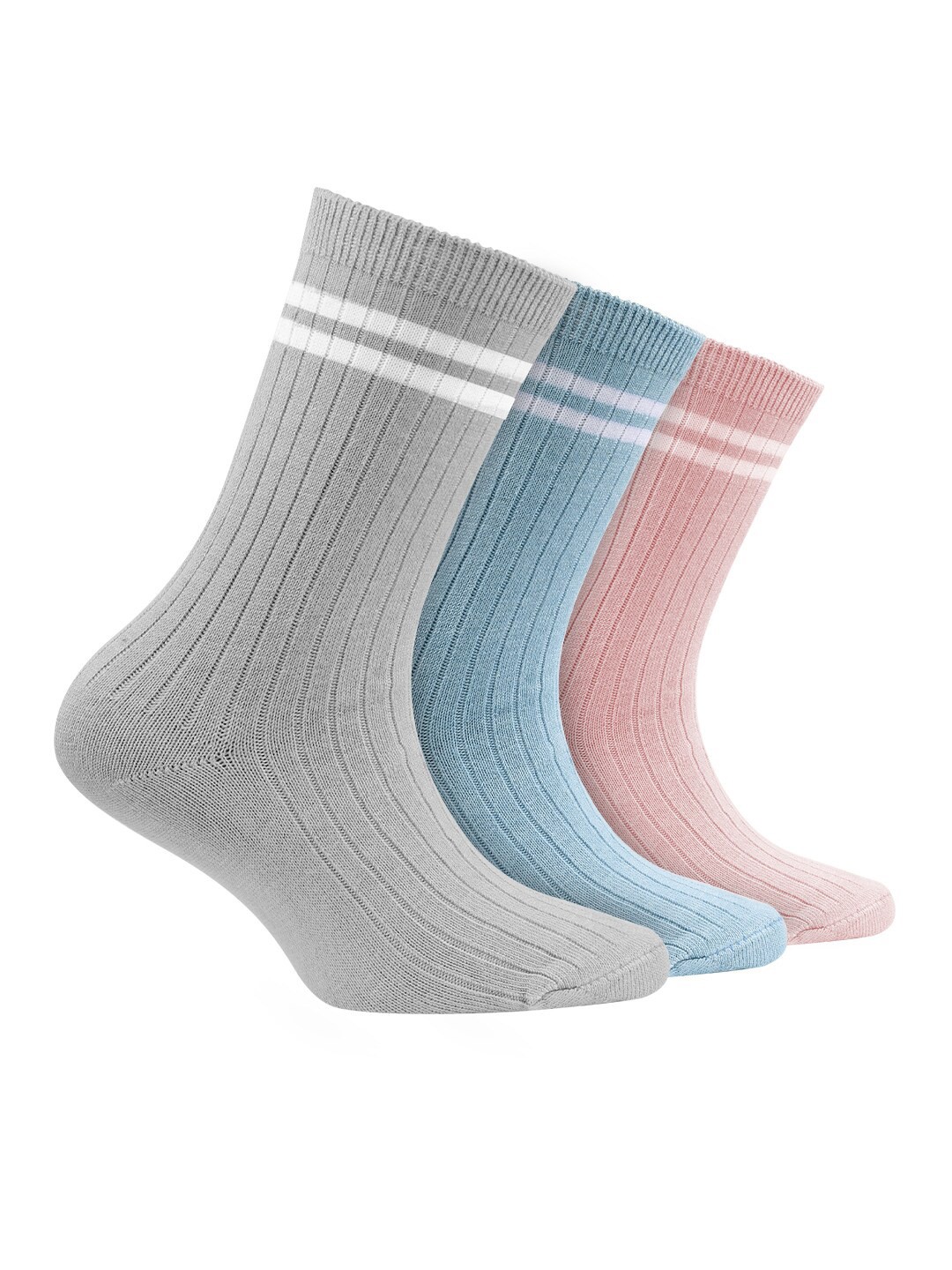 

FOOTPRINT 3 Pairs Infant Kids Patterned Ankle-Length Organic Cotton Socks, Grey