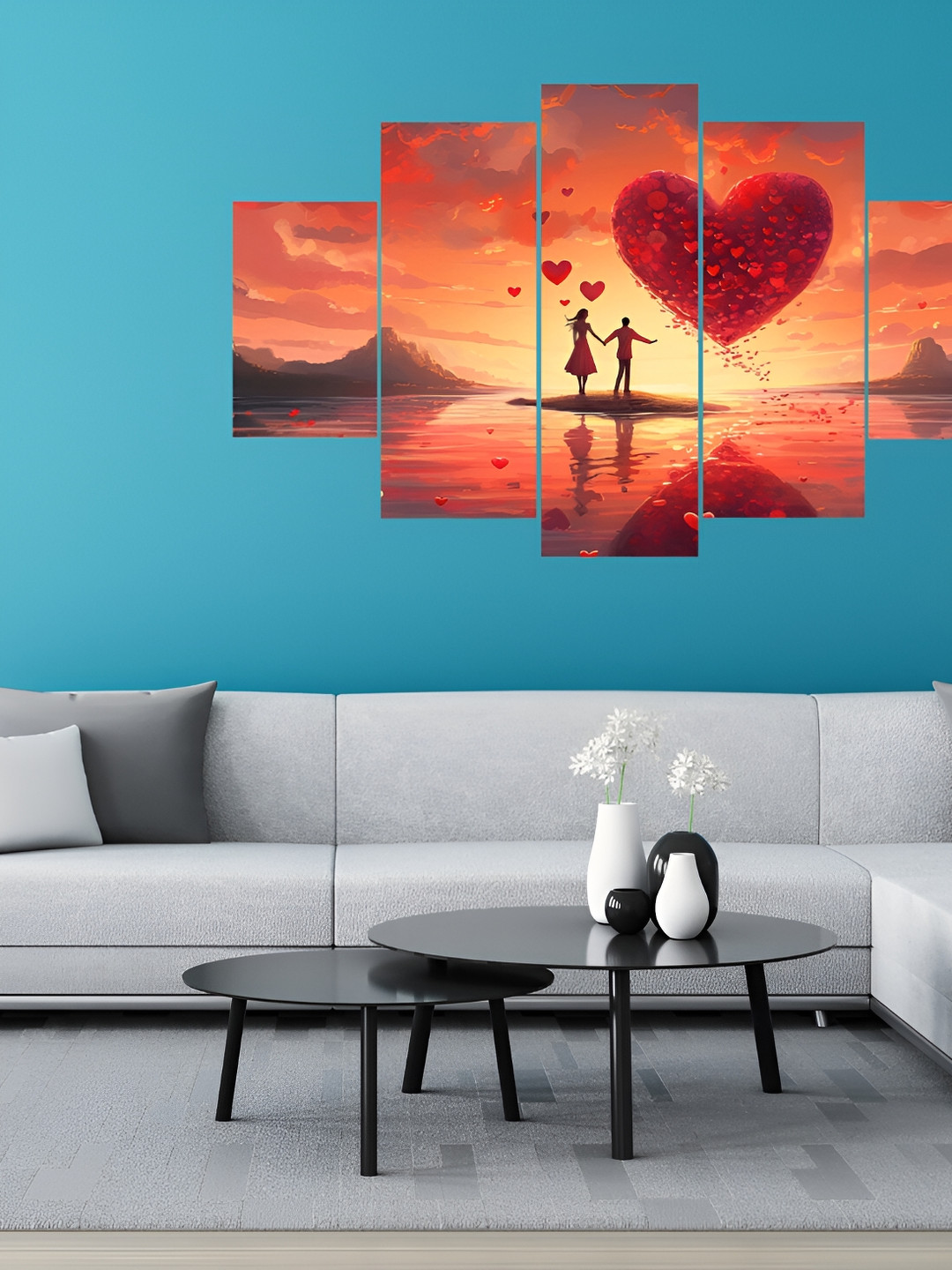 

WALLMAX Red 5 Pieces Synthetic Wooden Paintings Wall Art