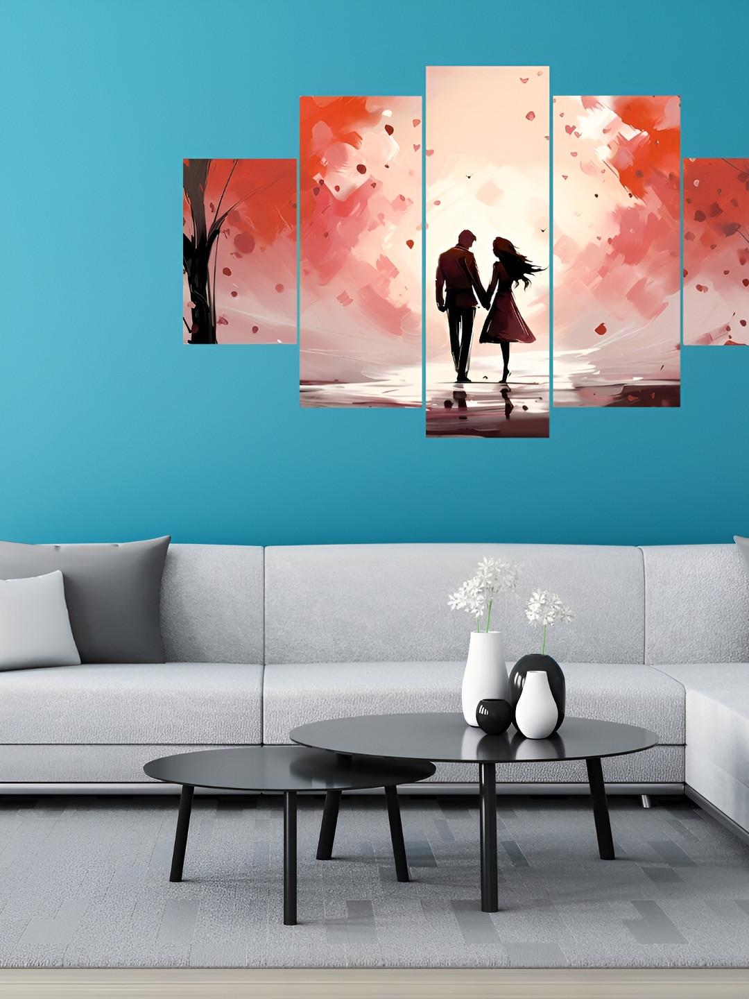 

WALLMAX Red 5 Pieces Synthetic Wooden Paintings Wall Art