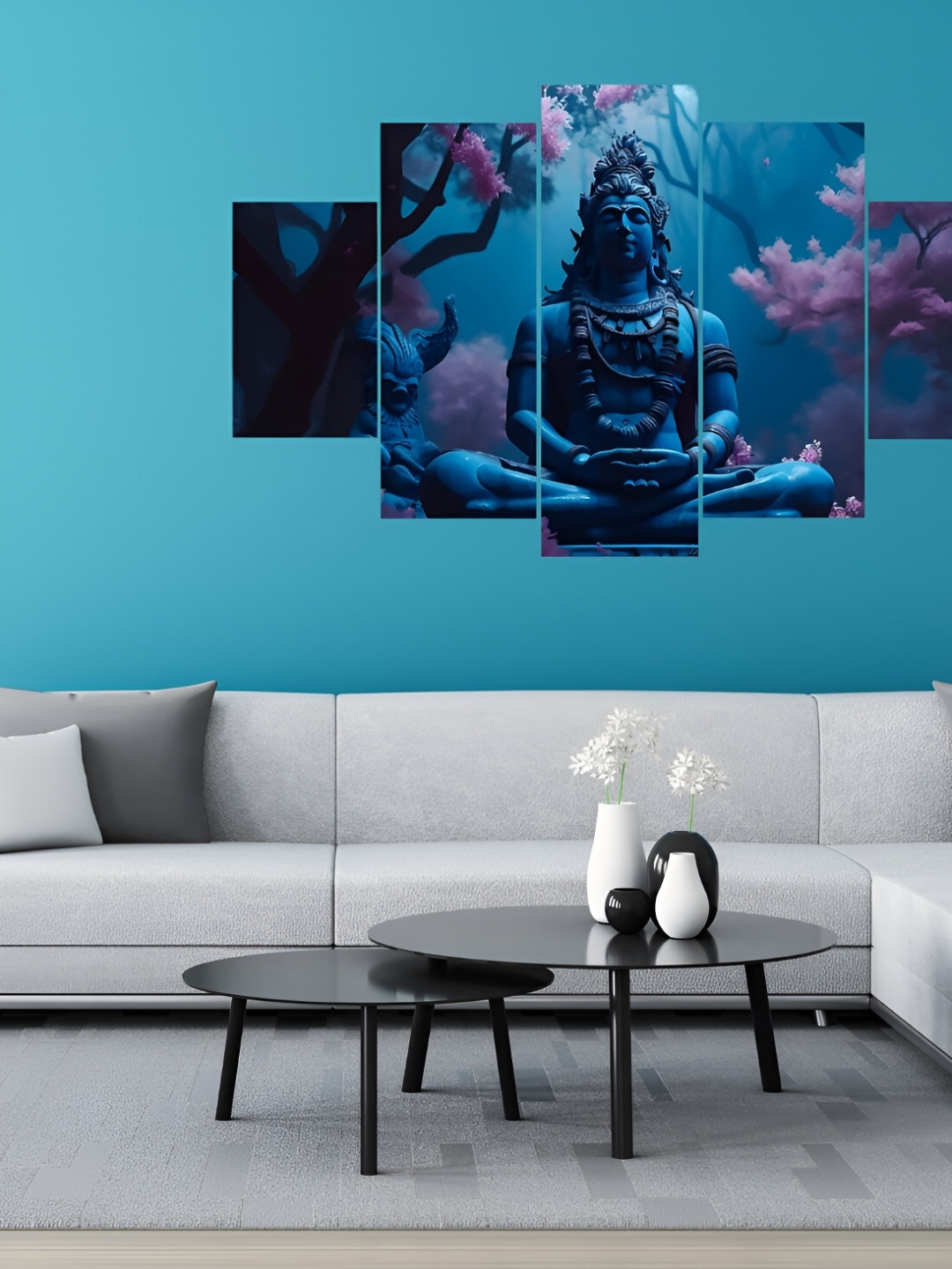 

WALLMAX Blue 5 Pieces Synthetic Wooden Paintings Wall Art
