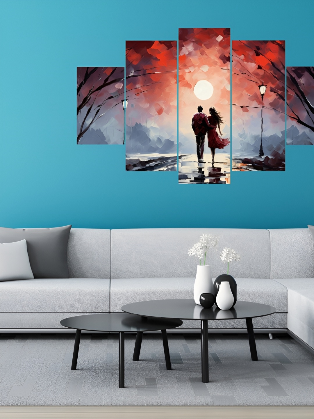 

WALLMAX Red 5 Pieces Synthetic Wooden Paintings Wall Art