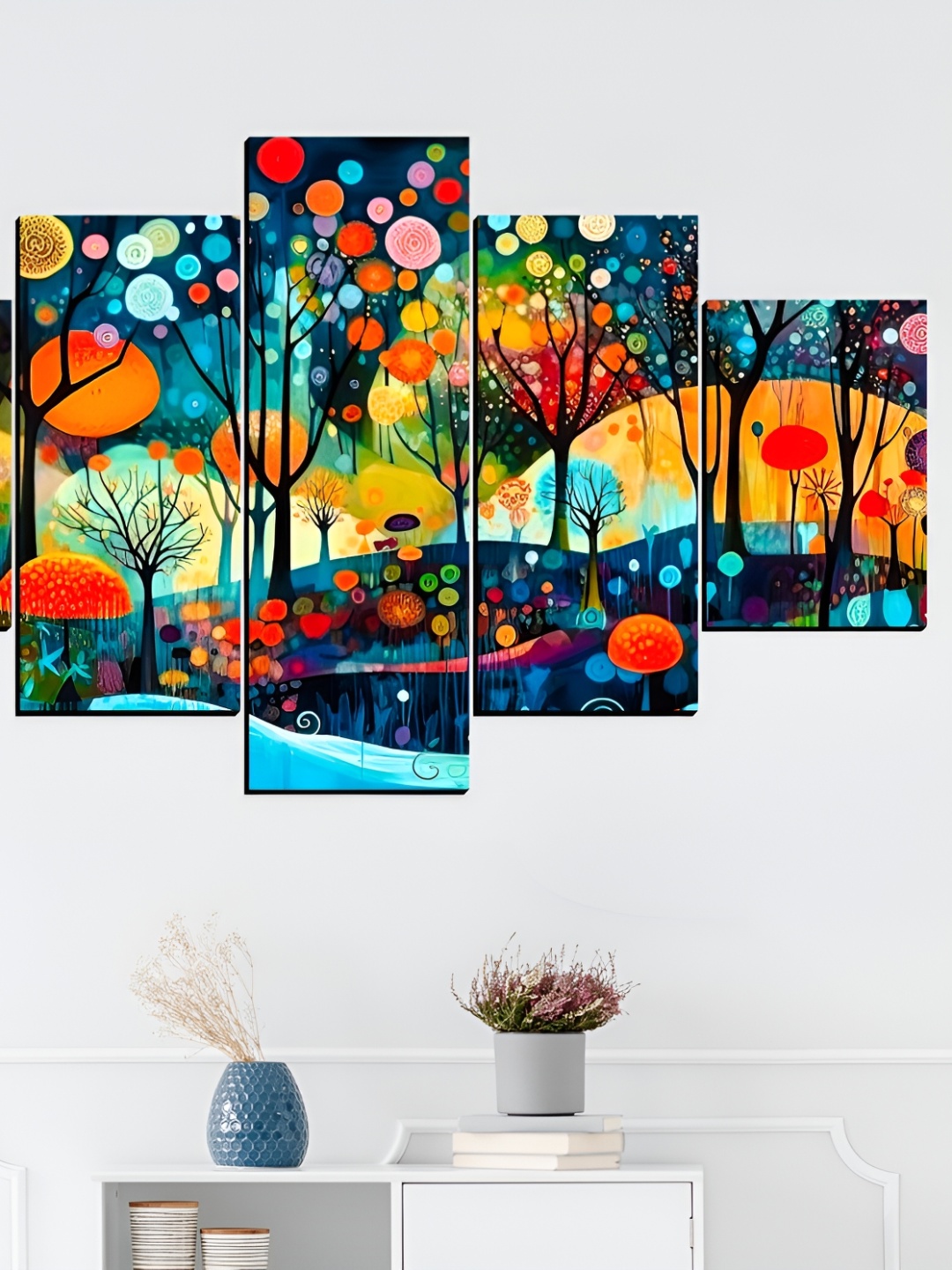 

WALLMAX Blue 5 Pieces Synthetic Wooden Paintings Wall Art