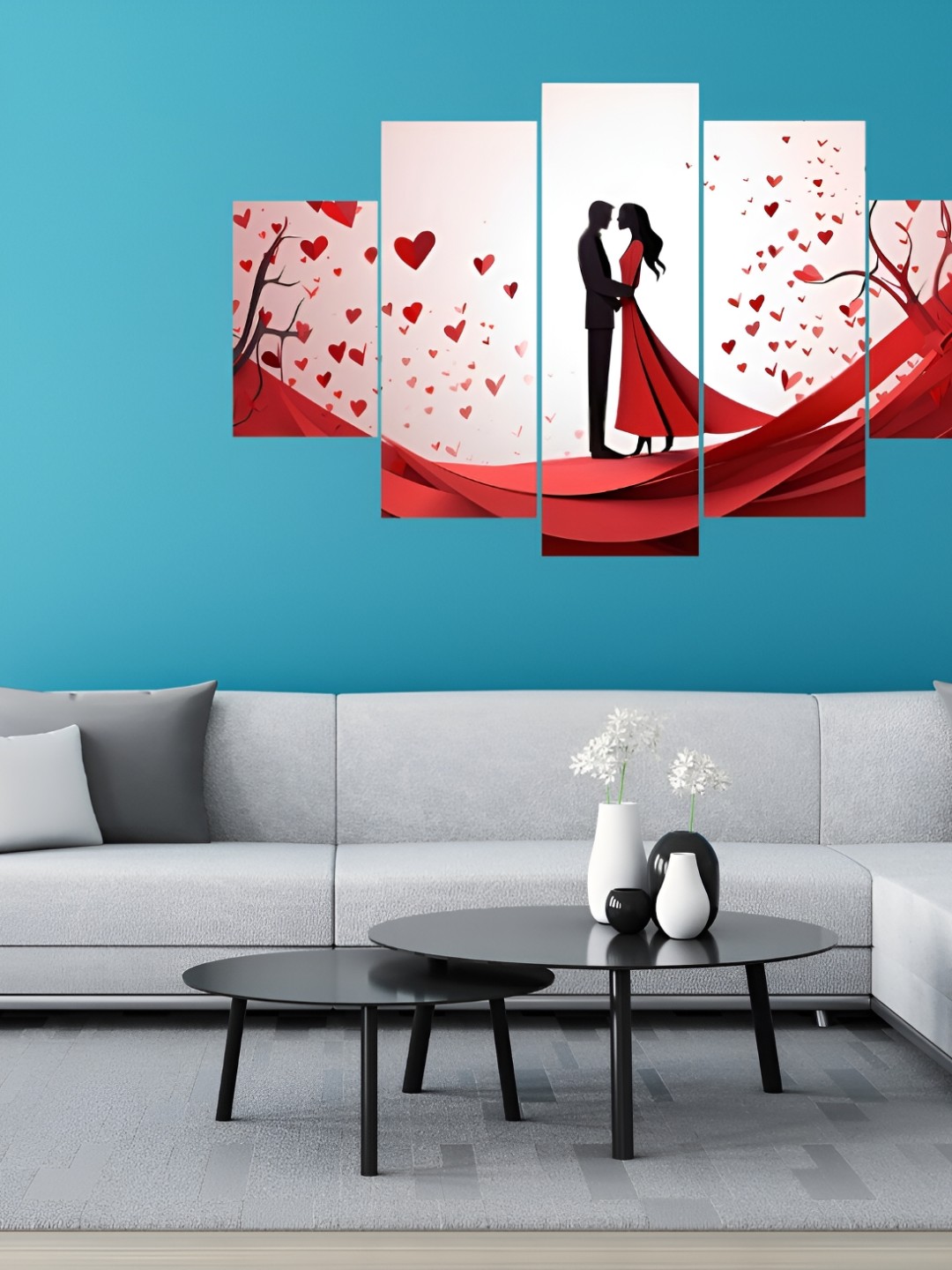 

WALLMAX Red 5 Pieces Synthetic Wooden Paintings Wall Art