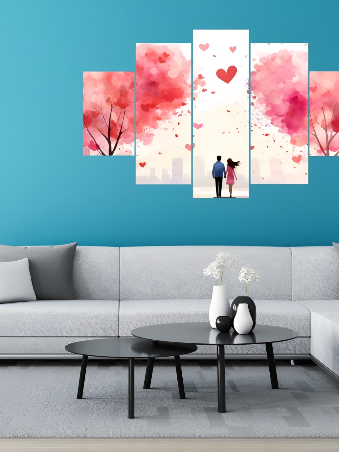 

WALLMAX White & Pink 5 Pieces Abstract Wall Arts