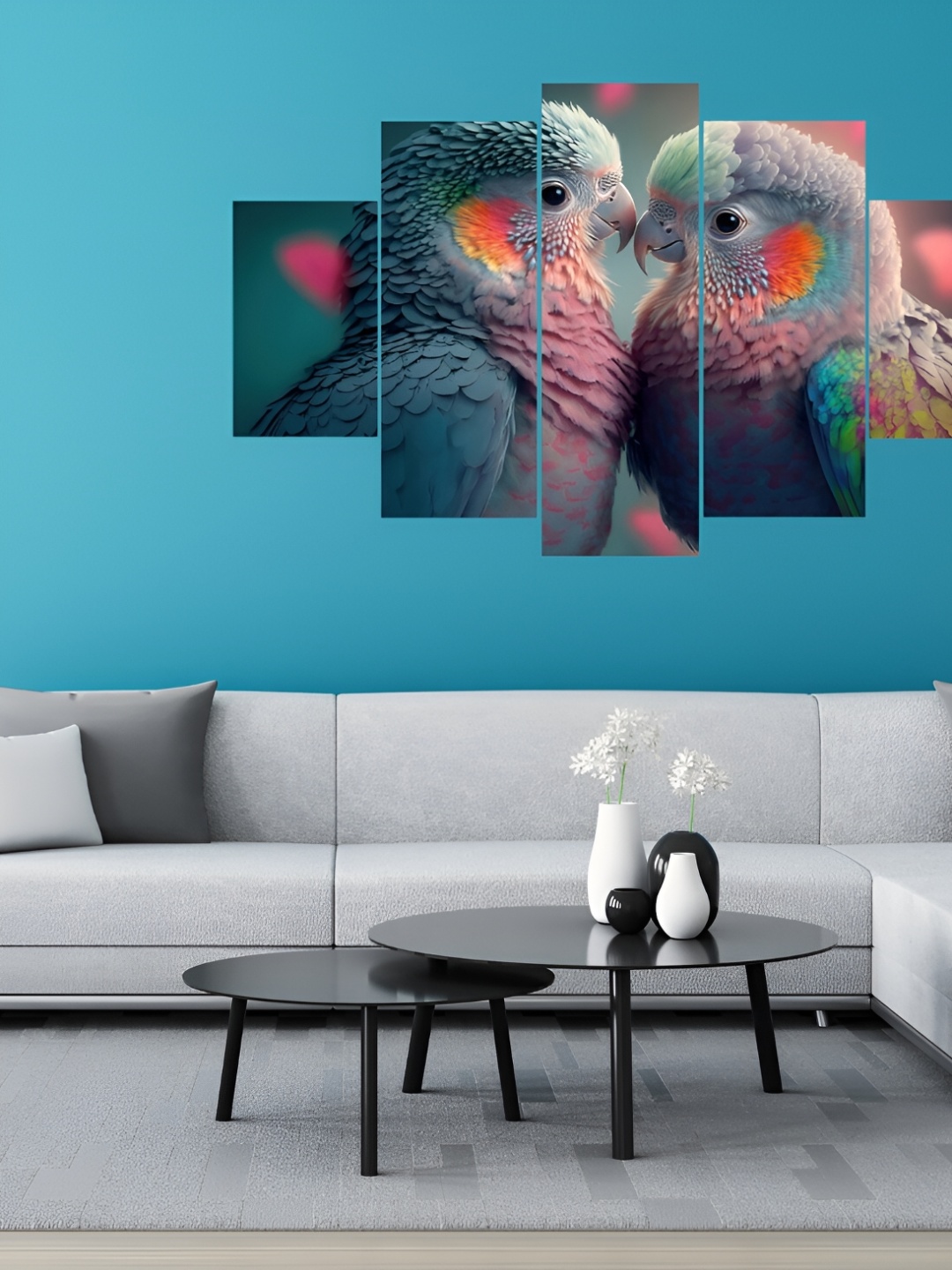 

WALLMAX Blue 5 Pieces Synthetic Wooden Paintings Wall Art