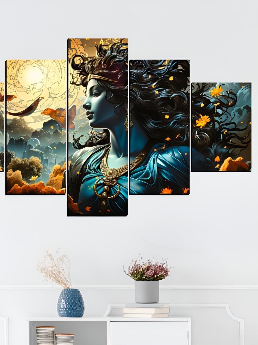 

WALLMAX Blue & Yellow 5 Pieces Religious Wall Arts