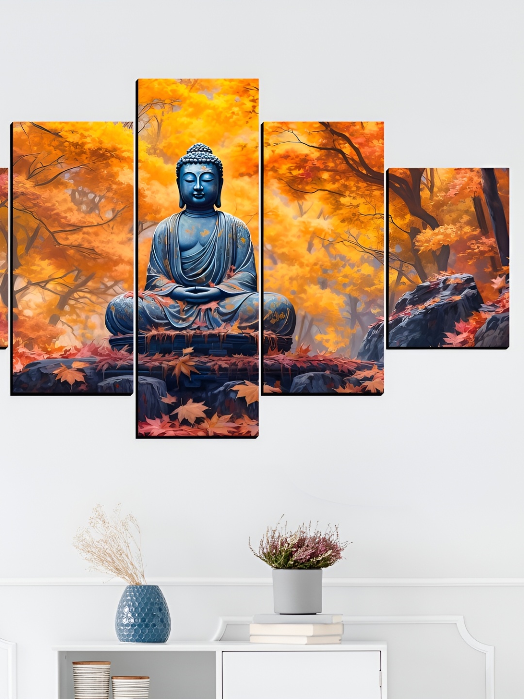 

WALLMAX Yellow 5 Pieces Synthetic Wooden Paintings Wall Art