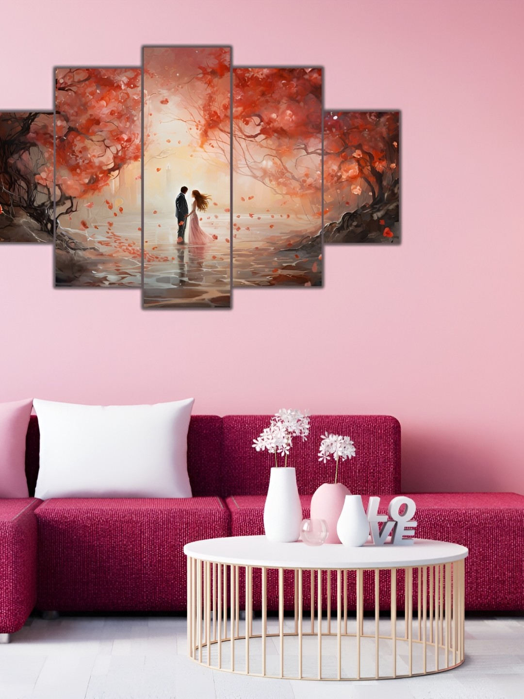 

WALLMAX Beige & Red 5 Pieces Floral & Botanical Wall Arts