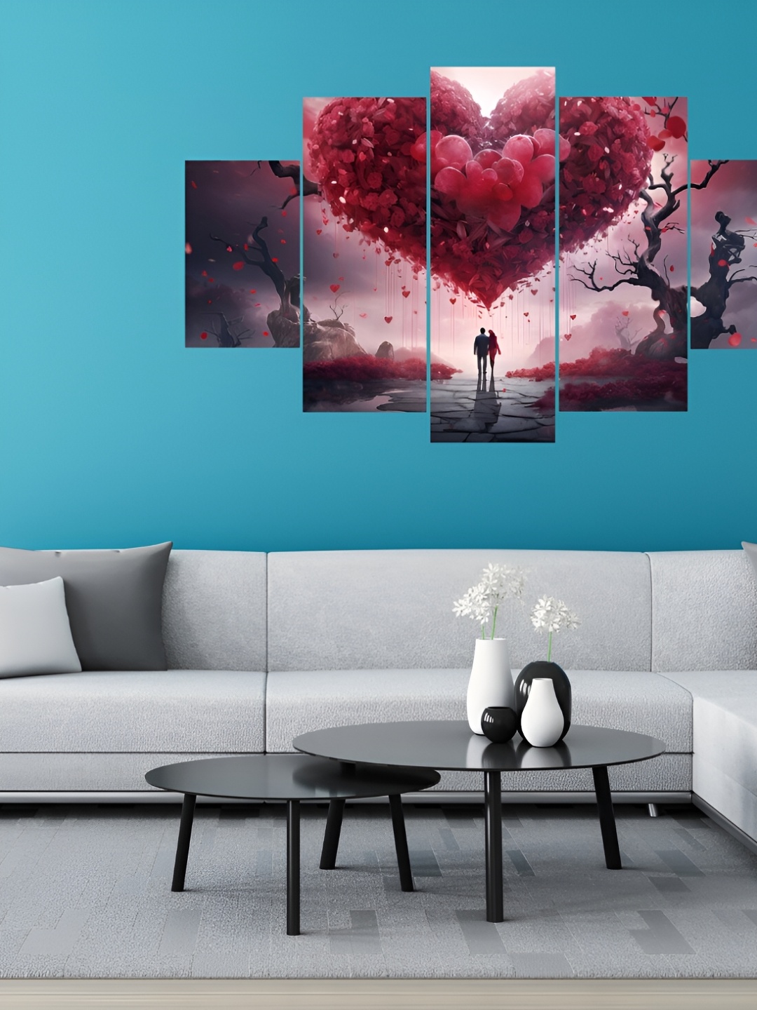 

WALLMAX Red 5 Pieces Synthetic Wooden Paintings Wall Art