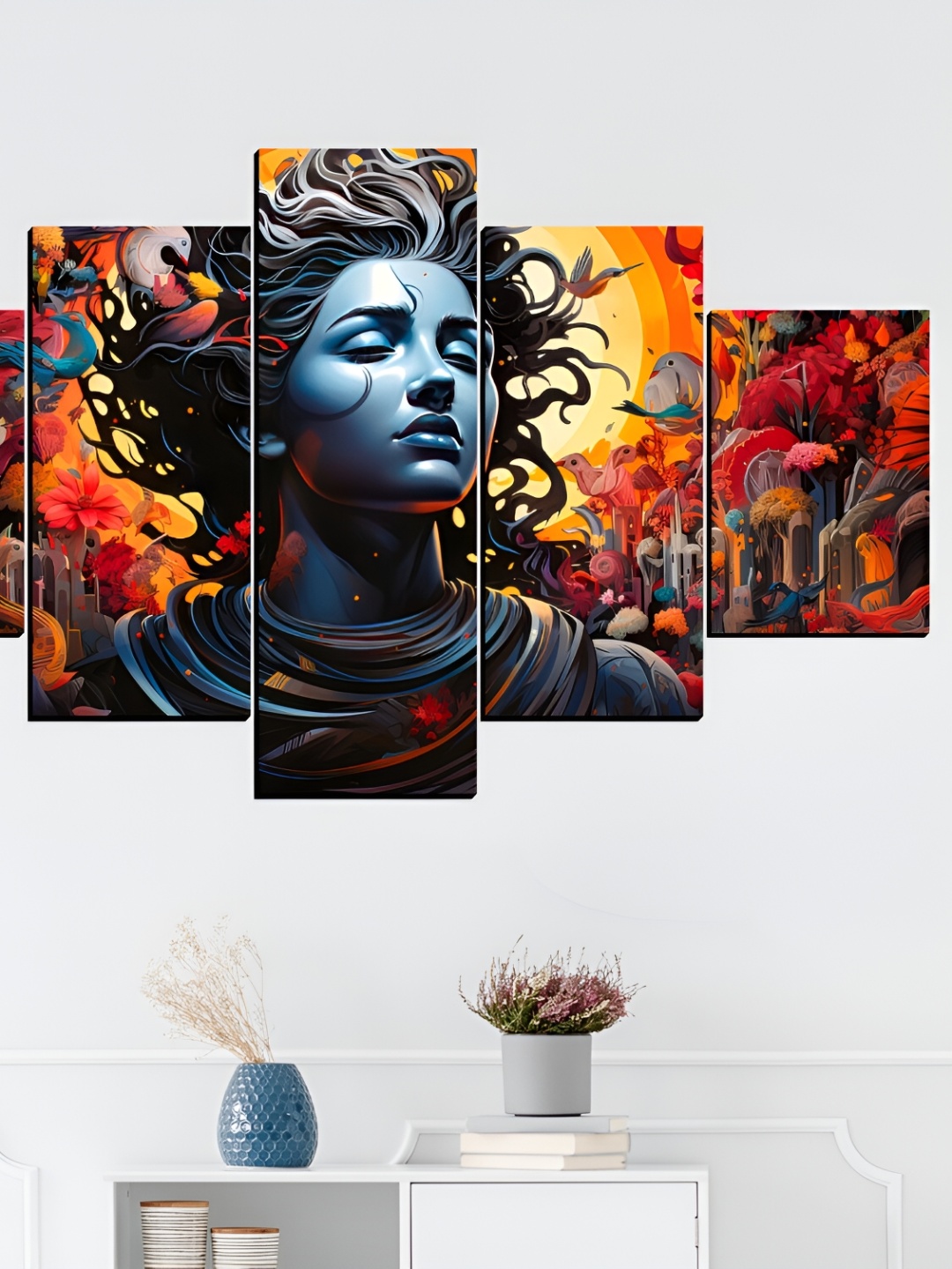 

WALLMAX Blue 5 Pieces Synthetic Wooden Paintings Wall Art