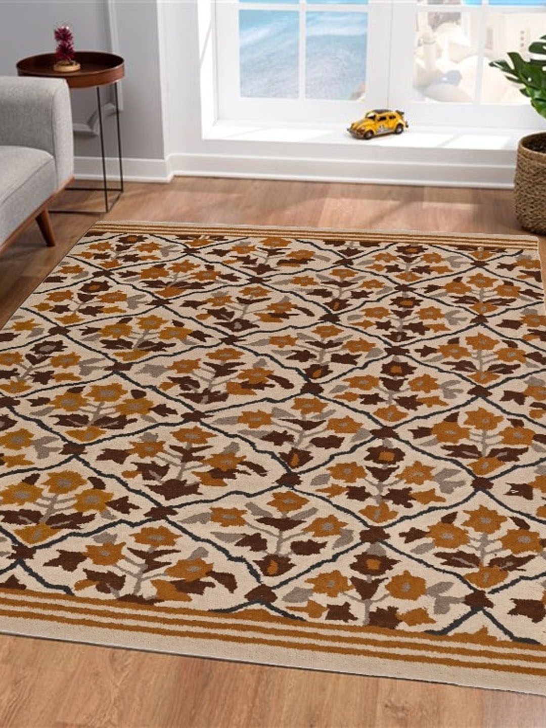 

Art Avenue Orange & Beige Floral Printed Woollen Carpets