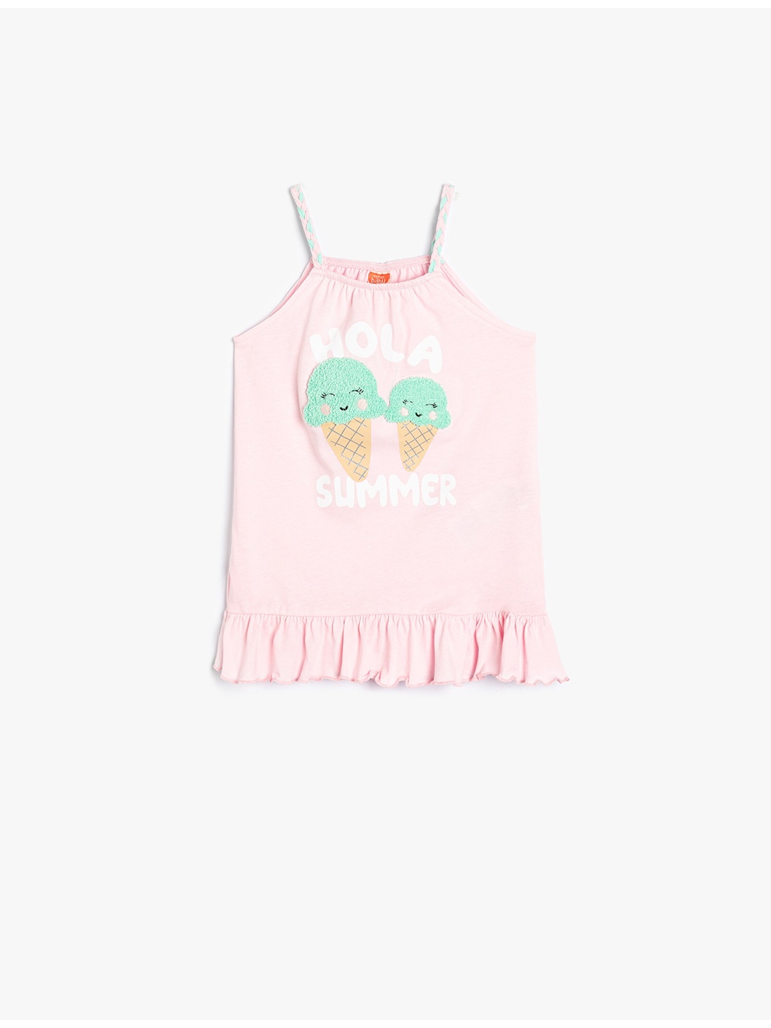 

Koton Girls Graphic Printed Sleeveless Cotton A-Line Dress, Pink