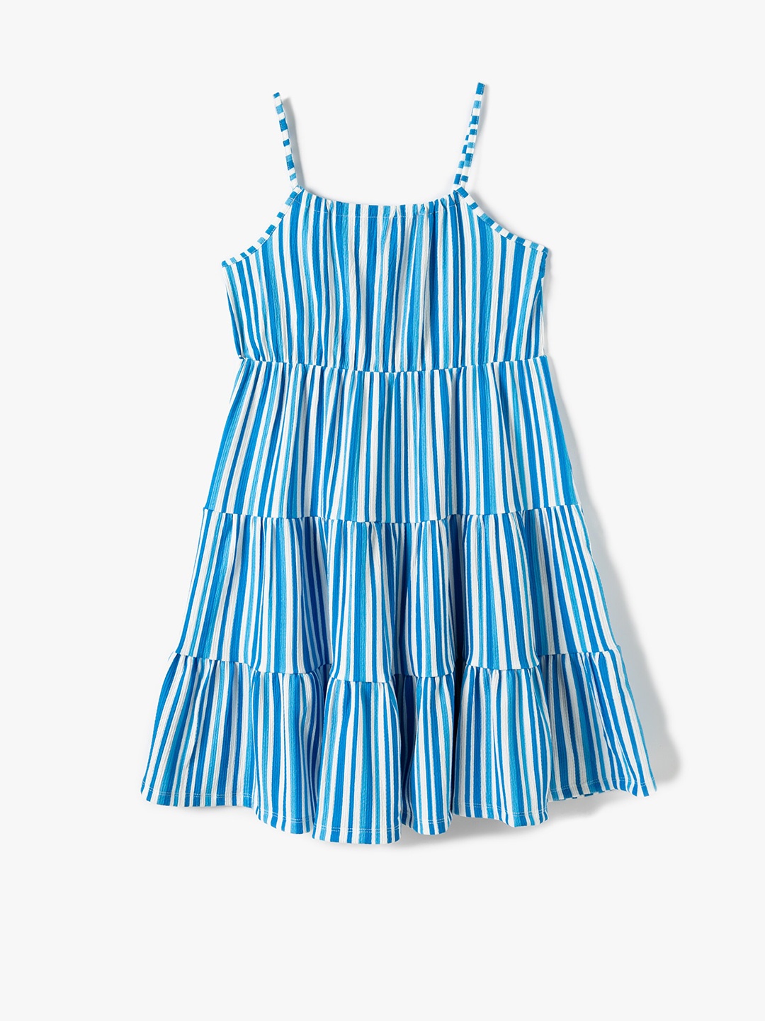 

Koton Girls Striped Flared Shoulder Straps A-Line Dress, Blue