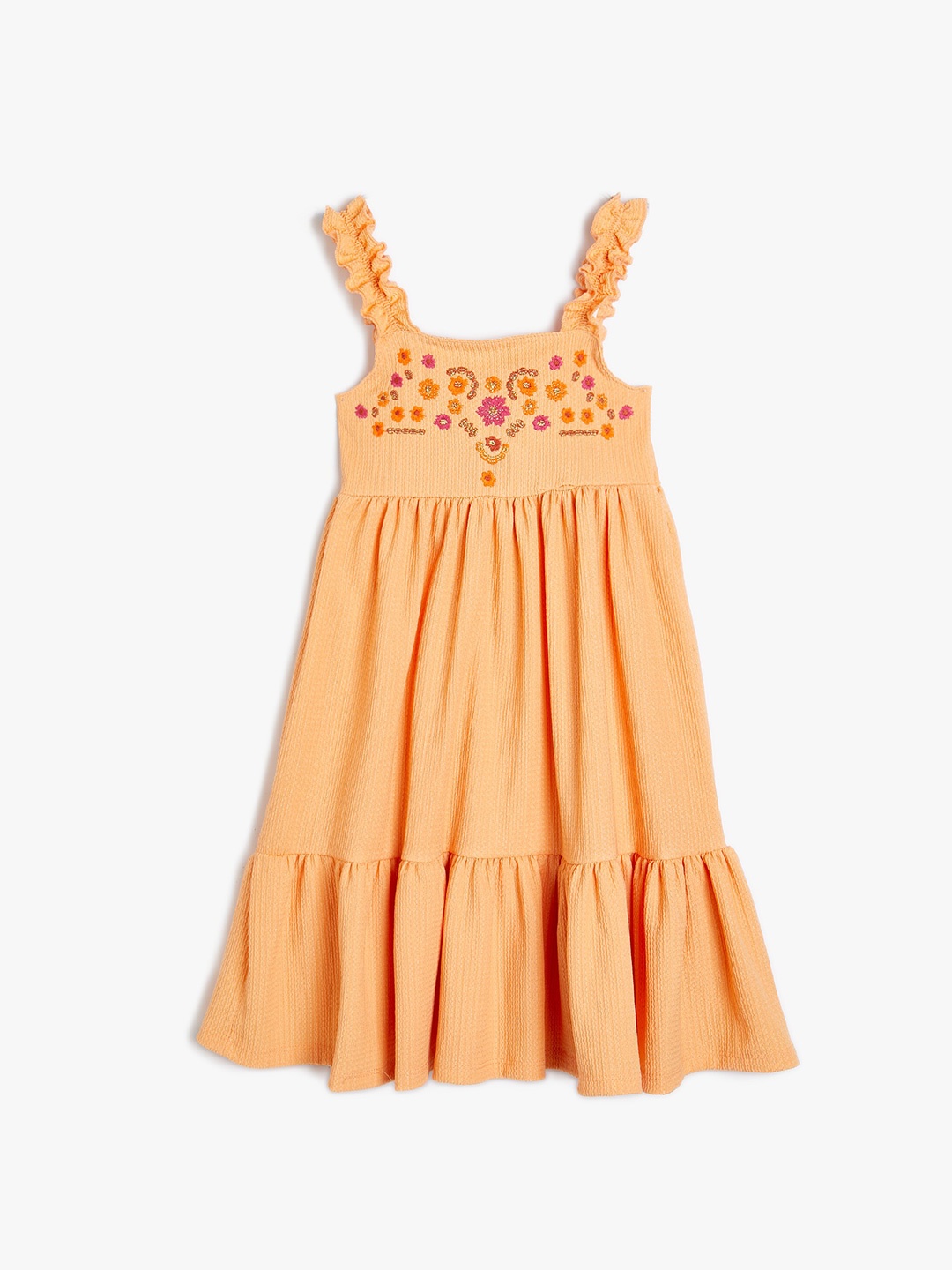 

Koton Girls Floral Embroidered Sleeveless A-Line Dress, Orange