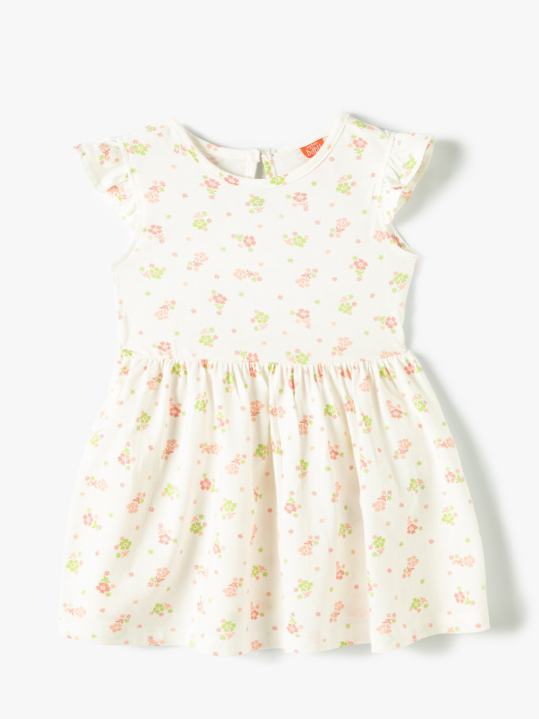 

Koton Girls Floral Printed Cotton Flared Knitted Fit & Flare Dress, Beige
