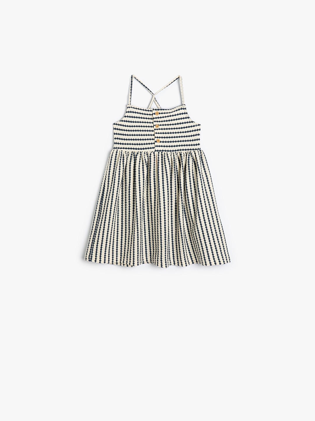

Koton Girls Striped Printed Sleeveless Cotton A-Line Dress, Beige