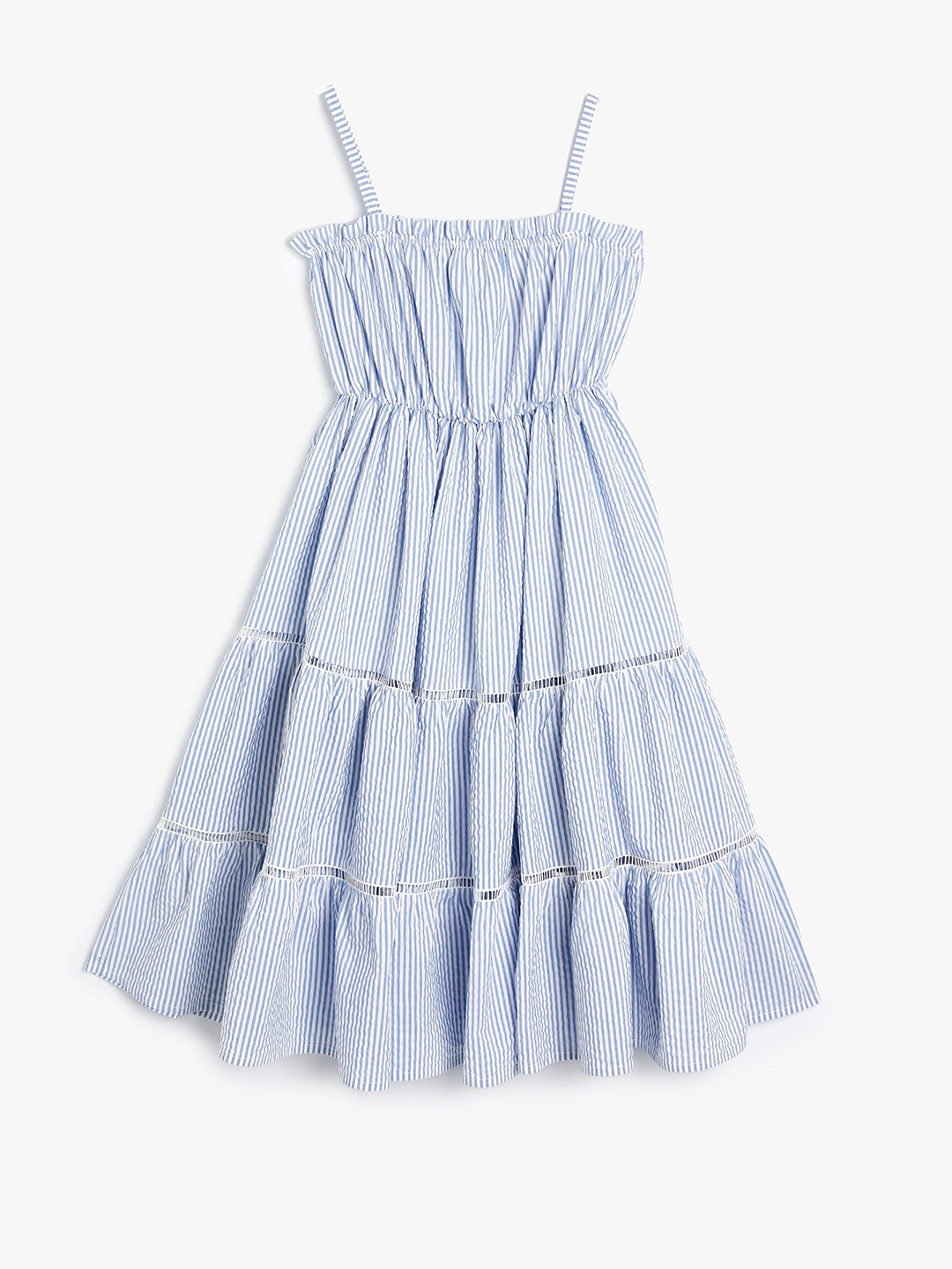 

Koton Girls Striped Printed Sleeveless Tiered A-Line Dress, Blue
