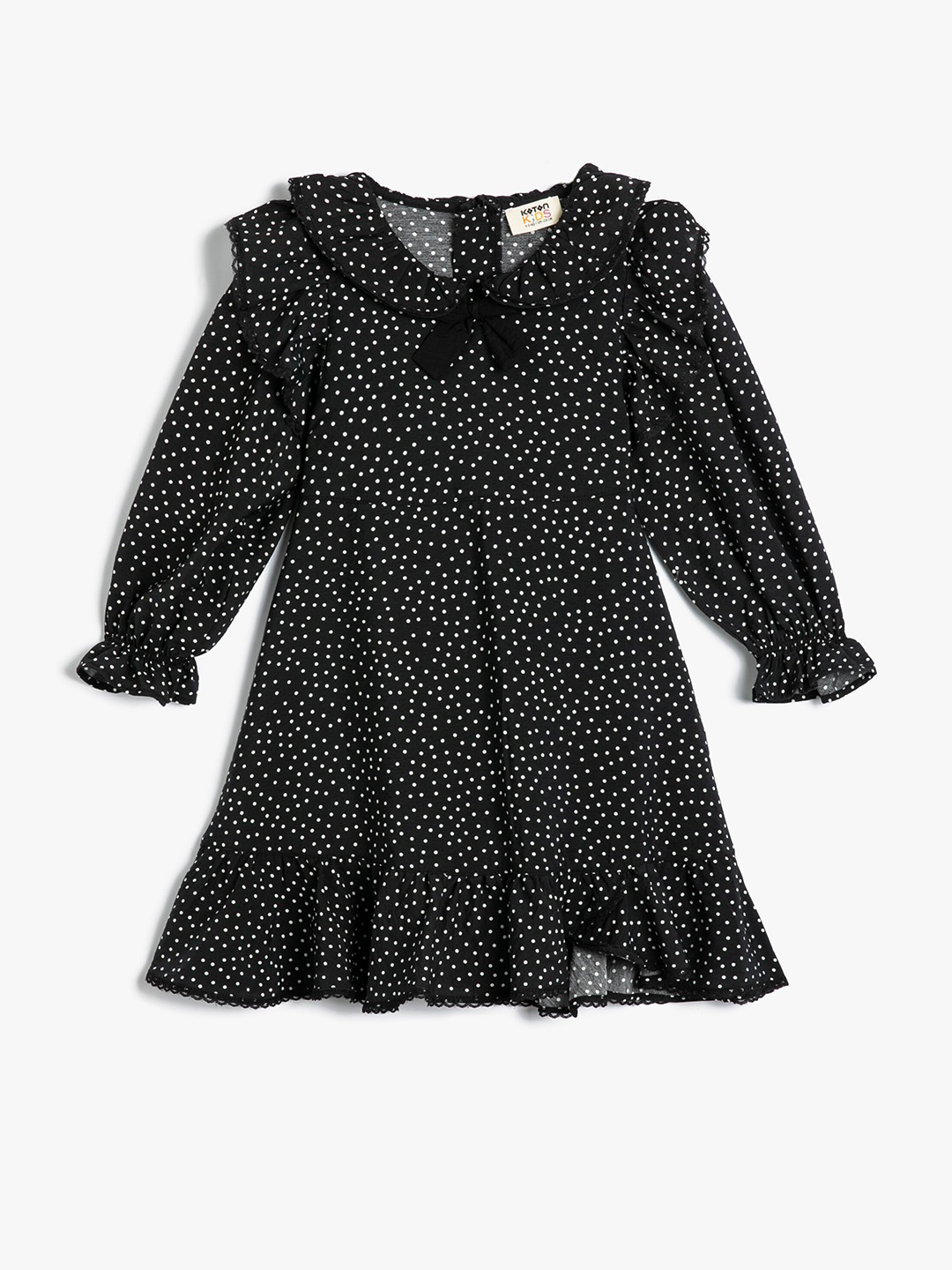 

Koton Girls Polka Dots Printed Round Neck Puff Sleeves A-Line Dress, Grey