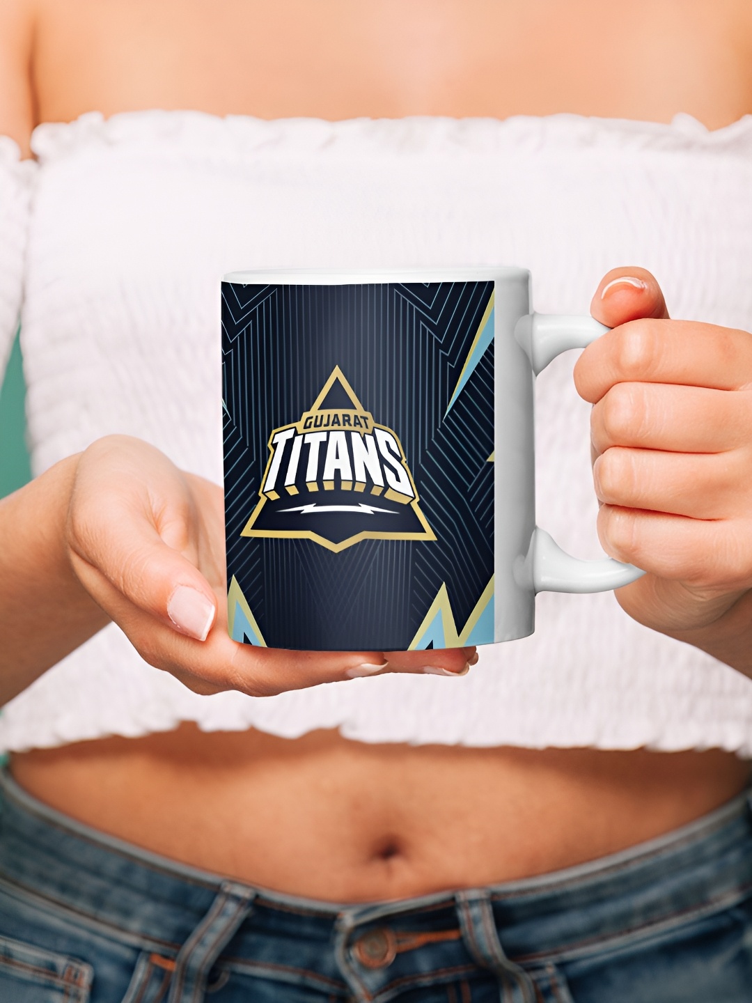 

FanCode Navy Blue & White Gujarat Titans Printed Ceramic Glossy Mug