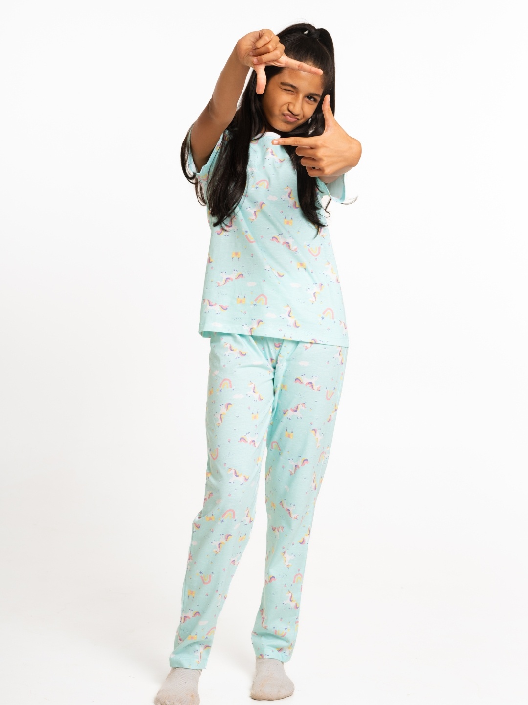 

Nap Chief Infant Girls Conversational Printed Pure Cotton Night Suit, Blue