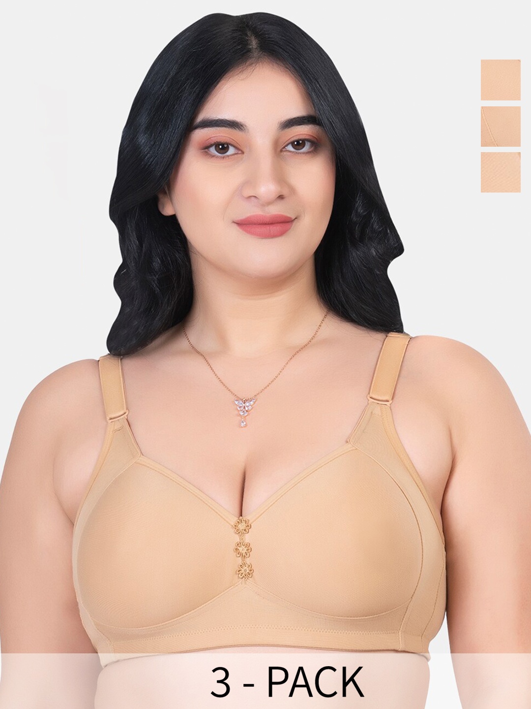 

KOMLI Pack of 3 Cotton Minimizer Bra - Full Coverage Lightly Padded, Beige