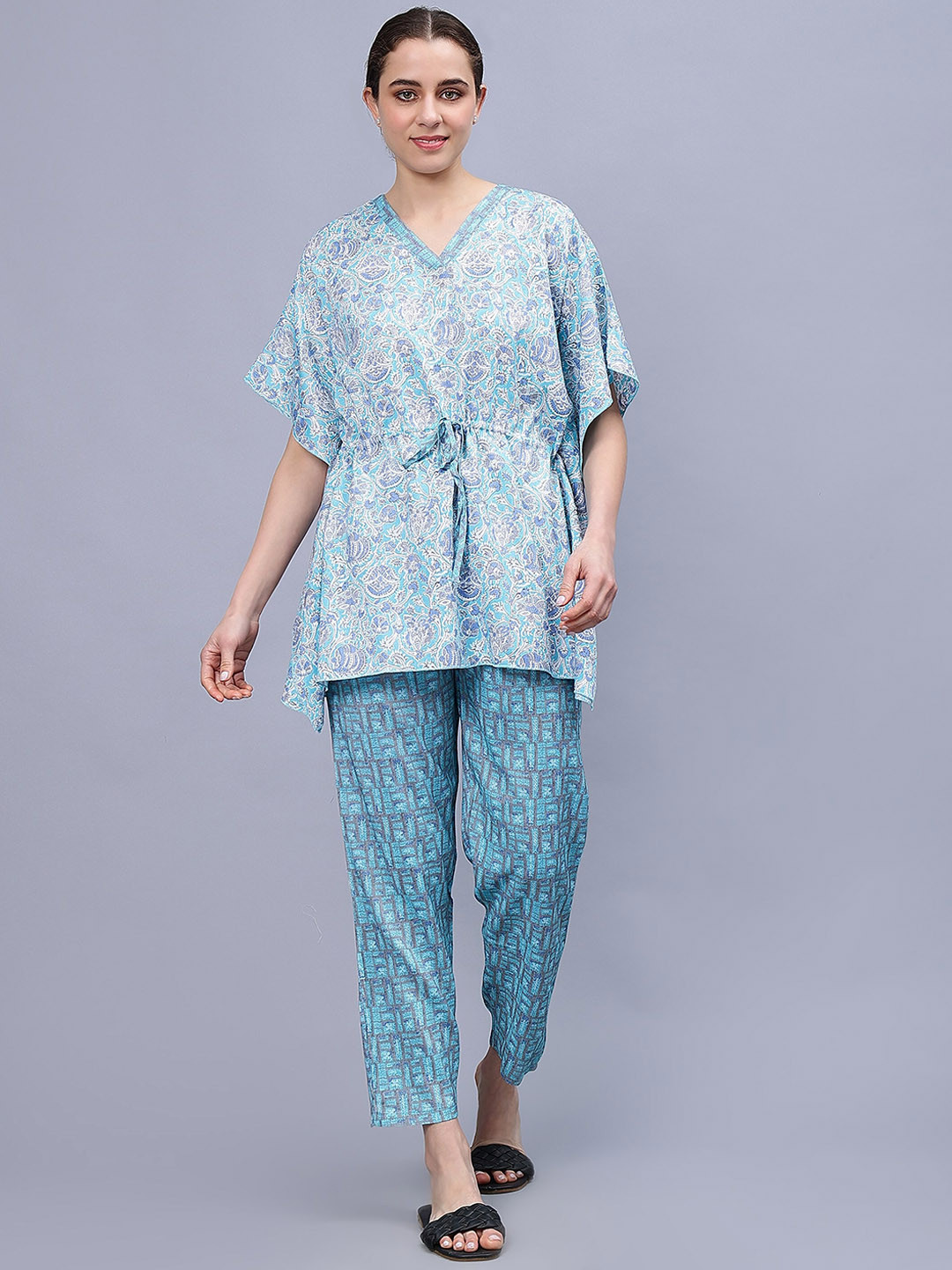 

NIGHTSPREE Printed Maternity Kaftan Night suit, Blue