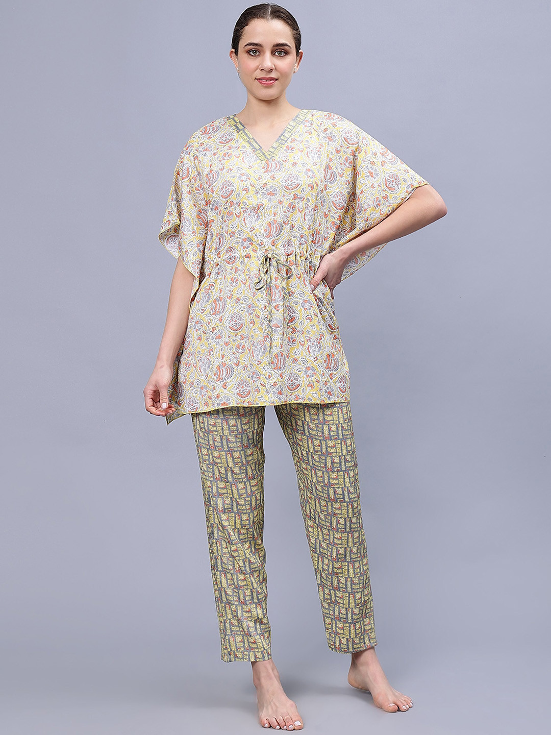 

NIGHTSPREE Printed Maternity Kaftan Night suit, Yellow