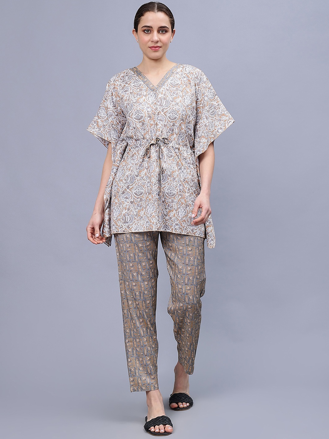 

NIGHTSPREE Printed Maternity Kaftan Night suit, Brown