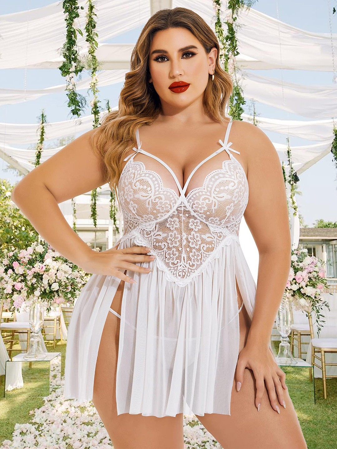 

CareDone Self Design Lace Baby Doll, White