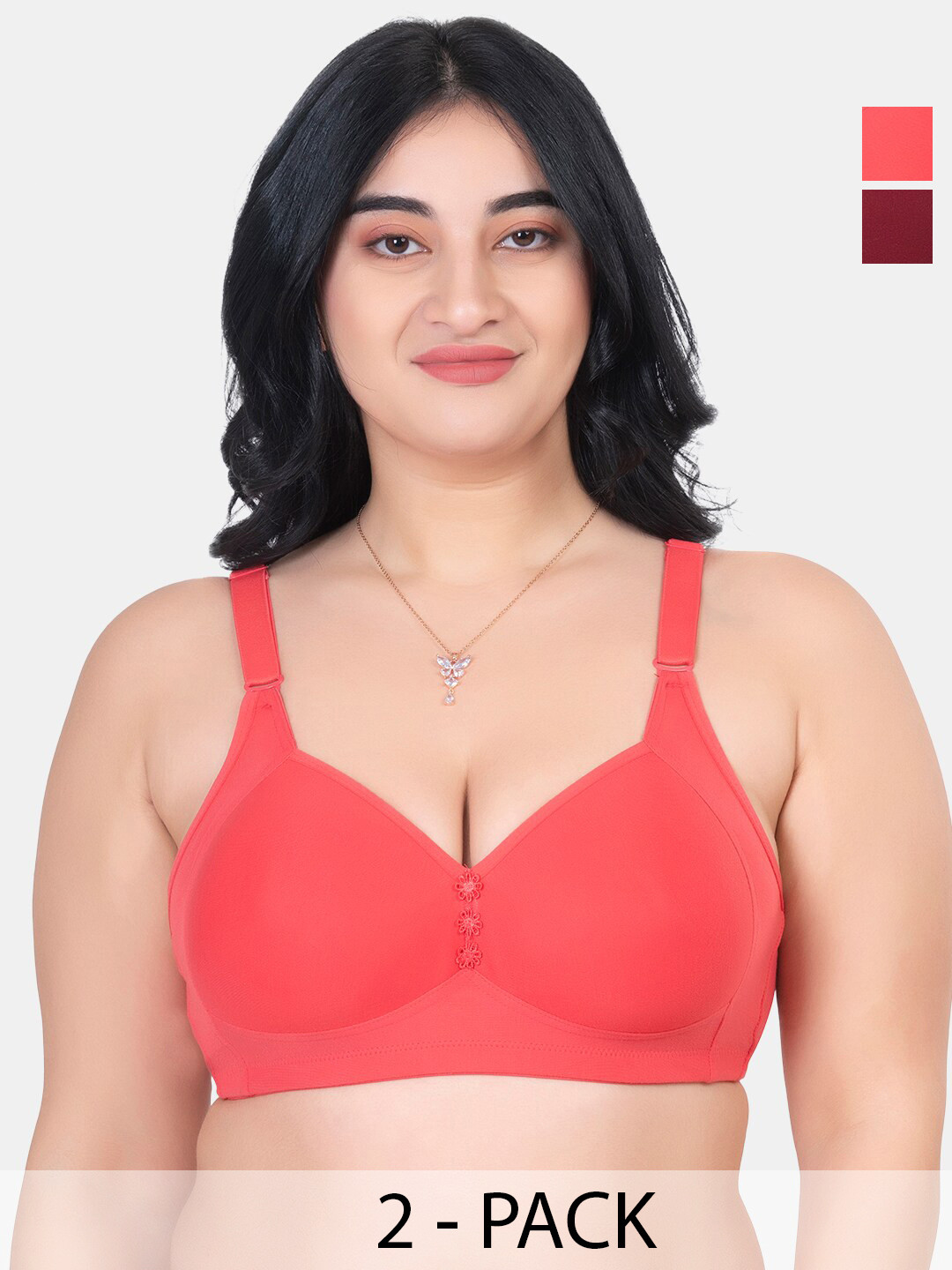 

KOMLI Pack Of 2 Plus Size Lightly Padded Cotton Minimizer Bra With All Day Comfort, Peach