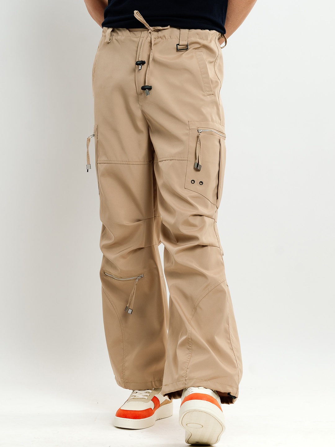 

FREAKINS Men Straight Fit High-Rise High Rise Clean Look Cotton Cargo Jeans, Khaki