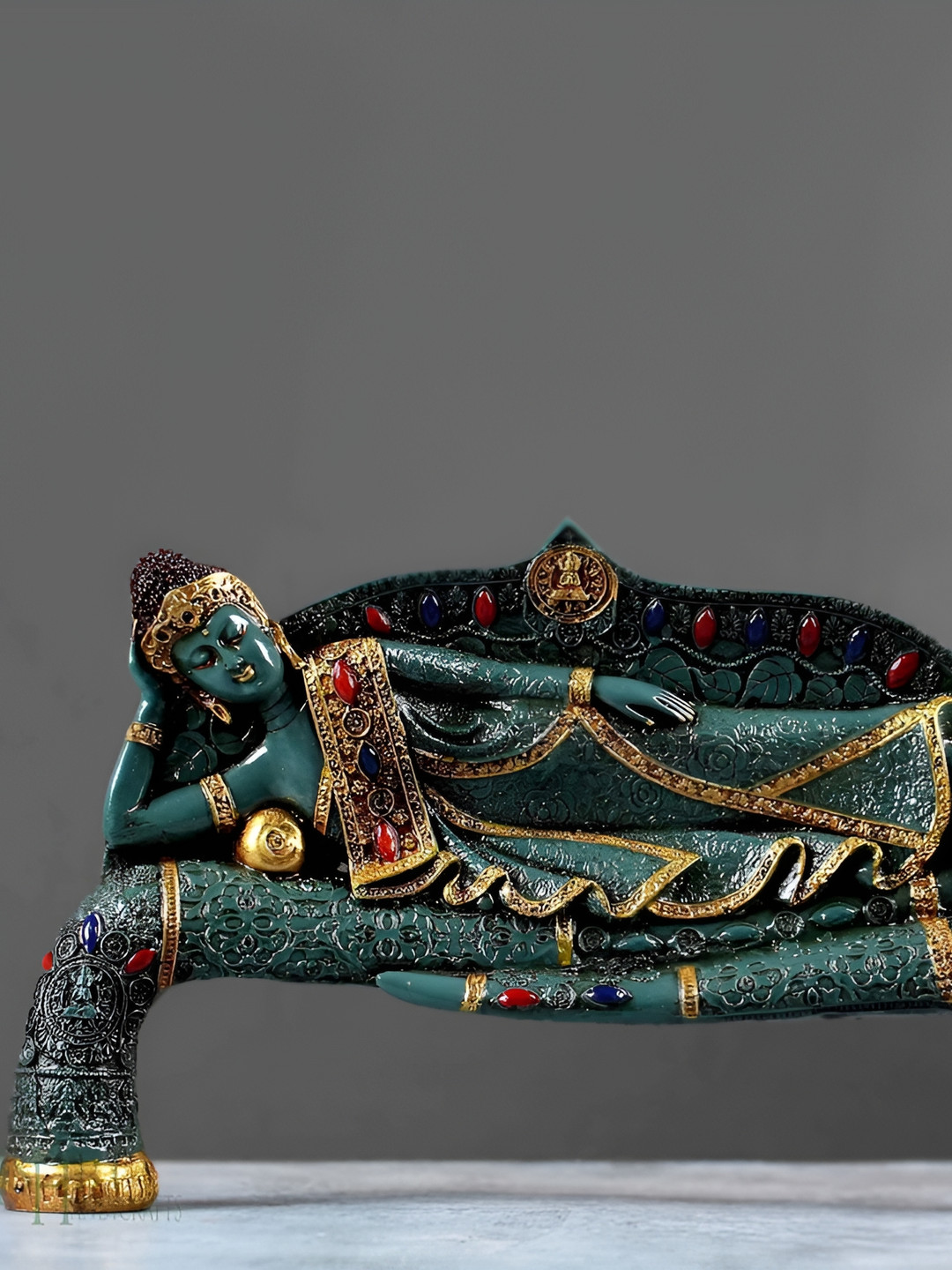 

INDICAST Green and GoldToned Buddha Idol Showpiece
