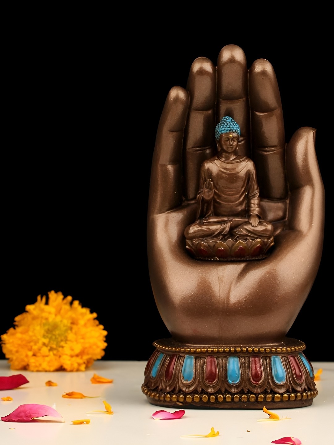 

INDICAST Copper-Toned and Blue Buddha Idol Showpiece